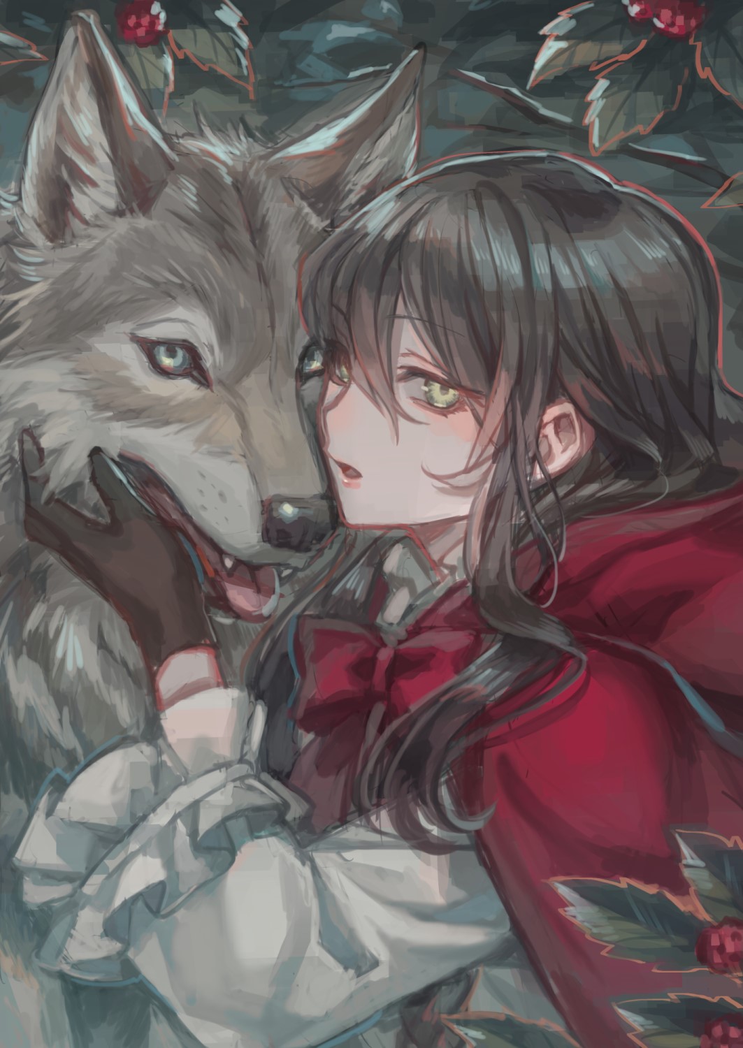 Girl in red cloak with wolf HD Phone Wallpaper