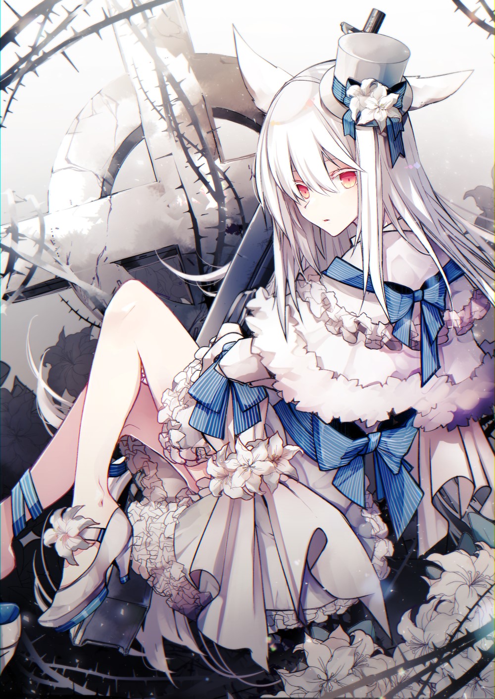 Anime girl with white hair and red eyes HD Phone Wallpaper
