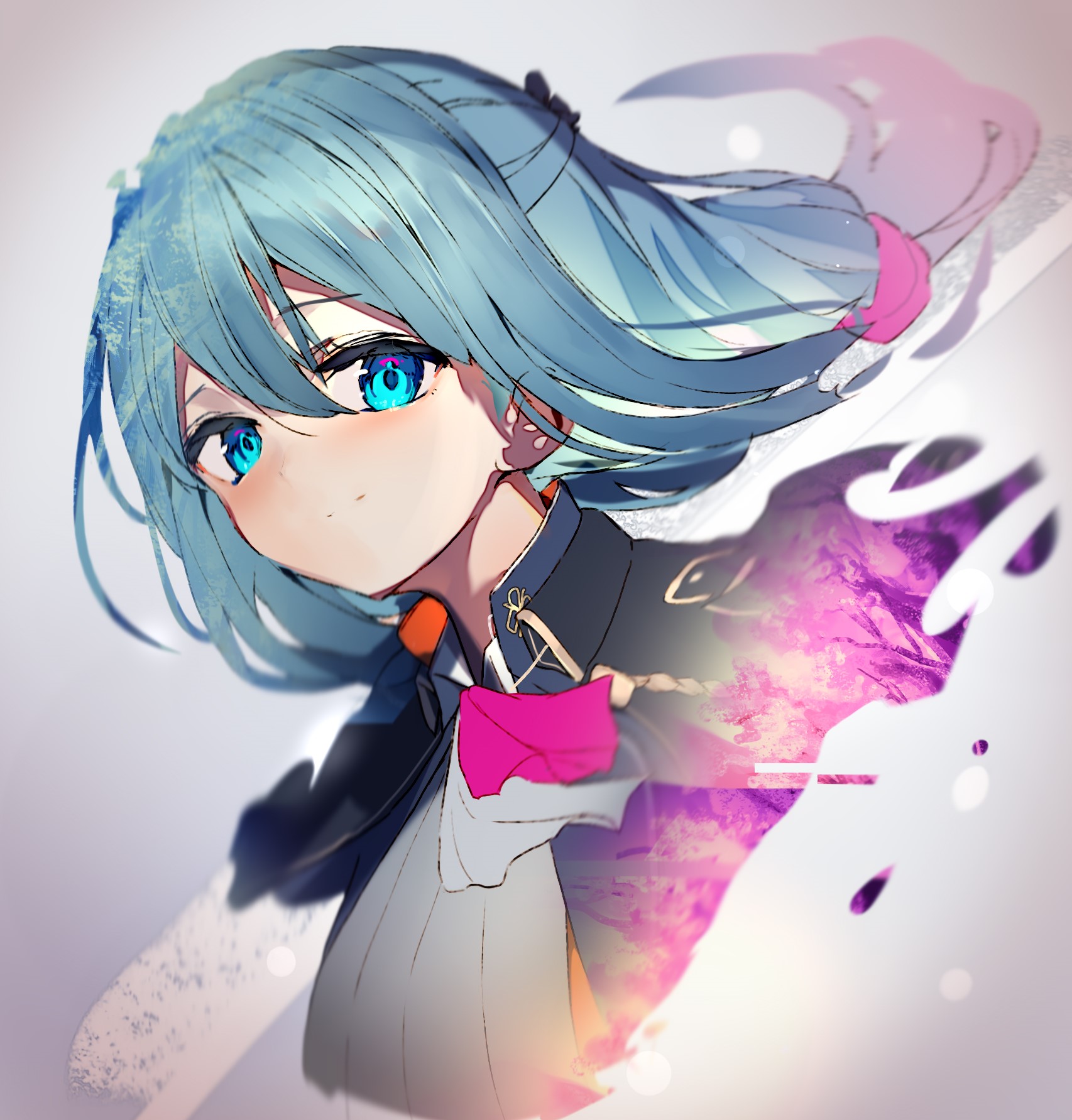 Anime girl with blue hair and glowing eyes HD Phone Wallpaper