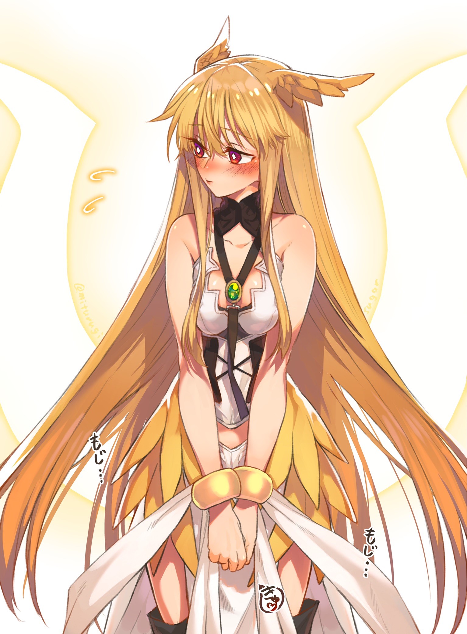 Anime girl with blonde hair and owl-like features HD Phone Wallpaper
