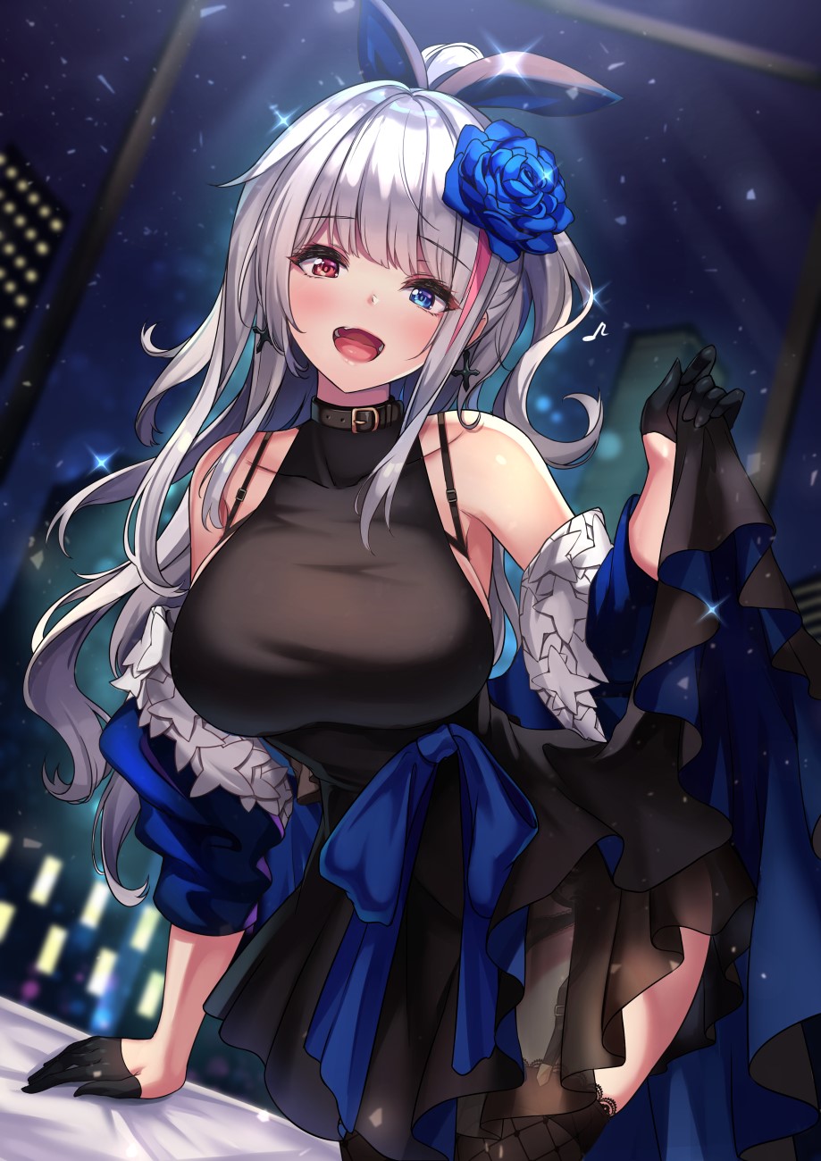 Anime girl with white hair and blue rose HD Phone Wallpaper