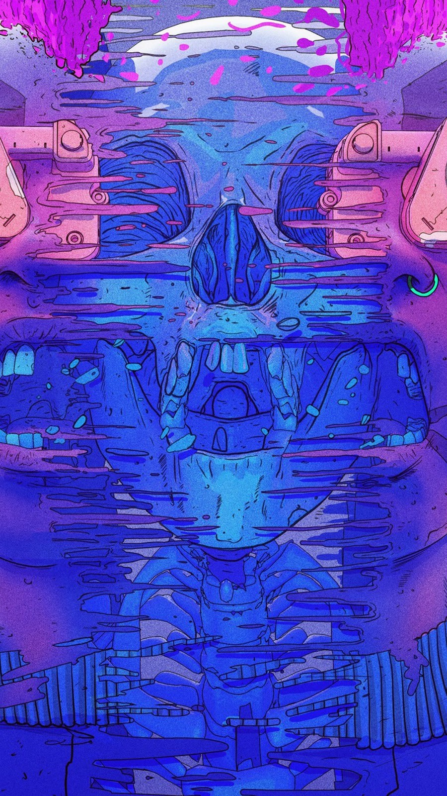 Cyberpunk Skull with Pink and Blue Hues HD Phone Wallpaper