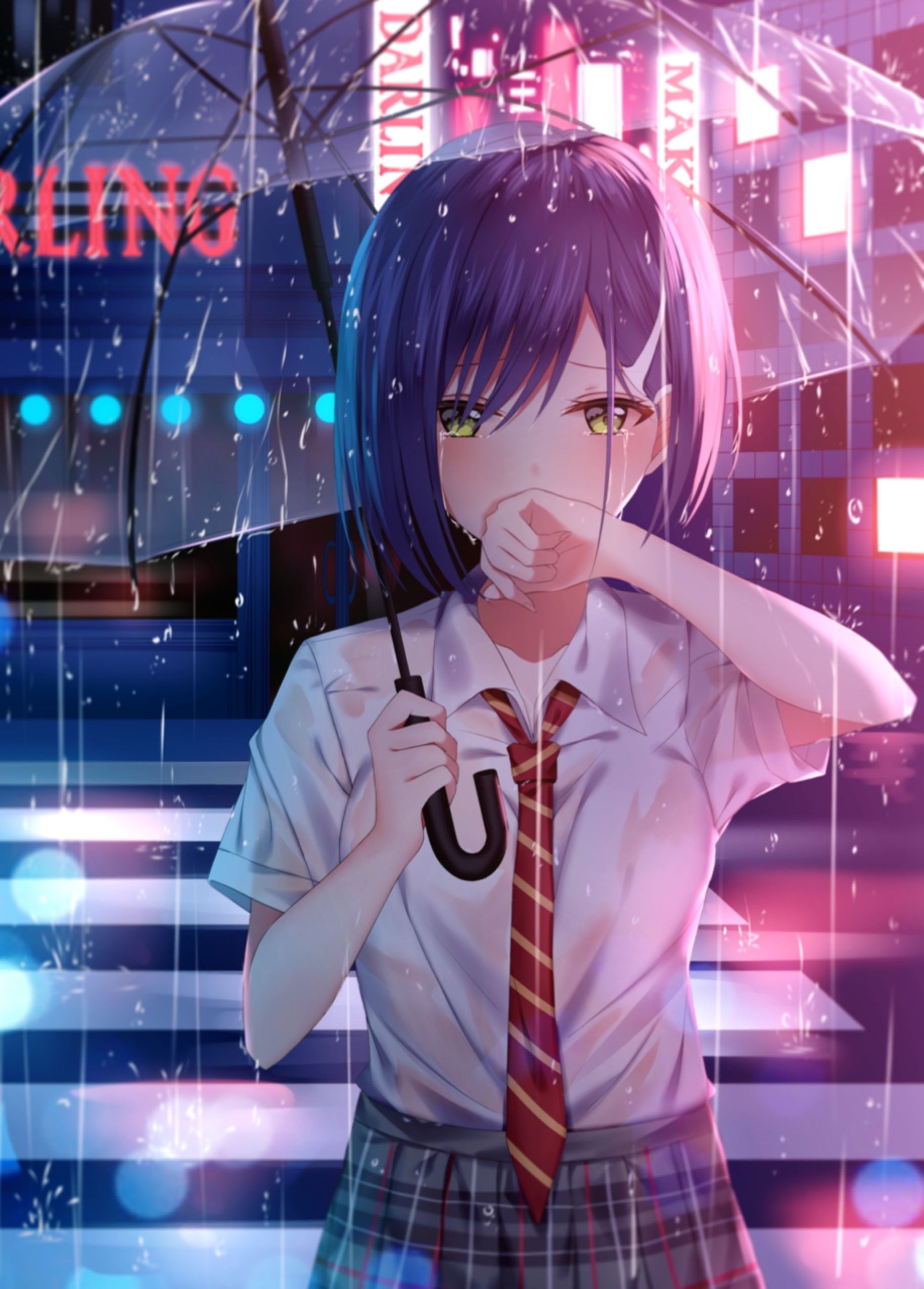 Ichigo from Darling in the FranXX in the rain HD Phone Wallpaper