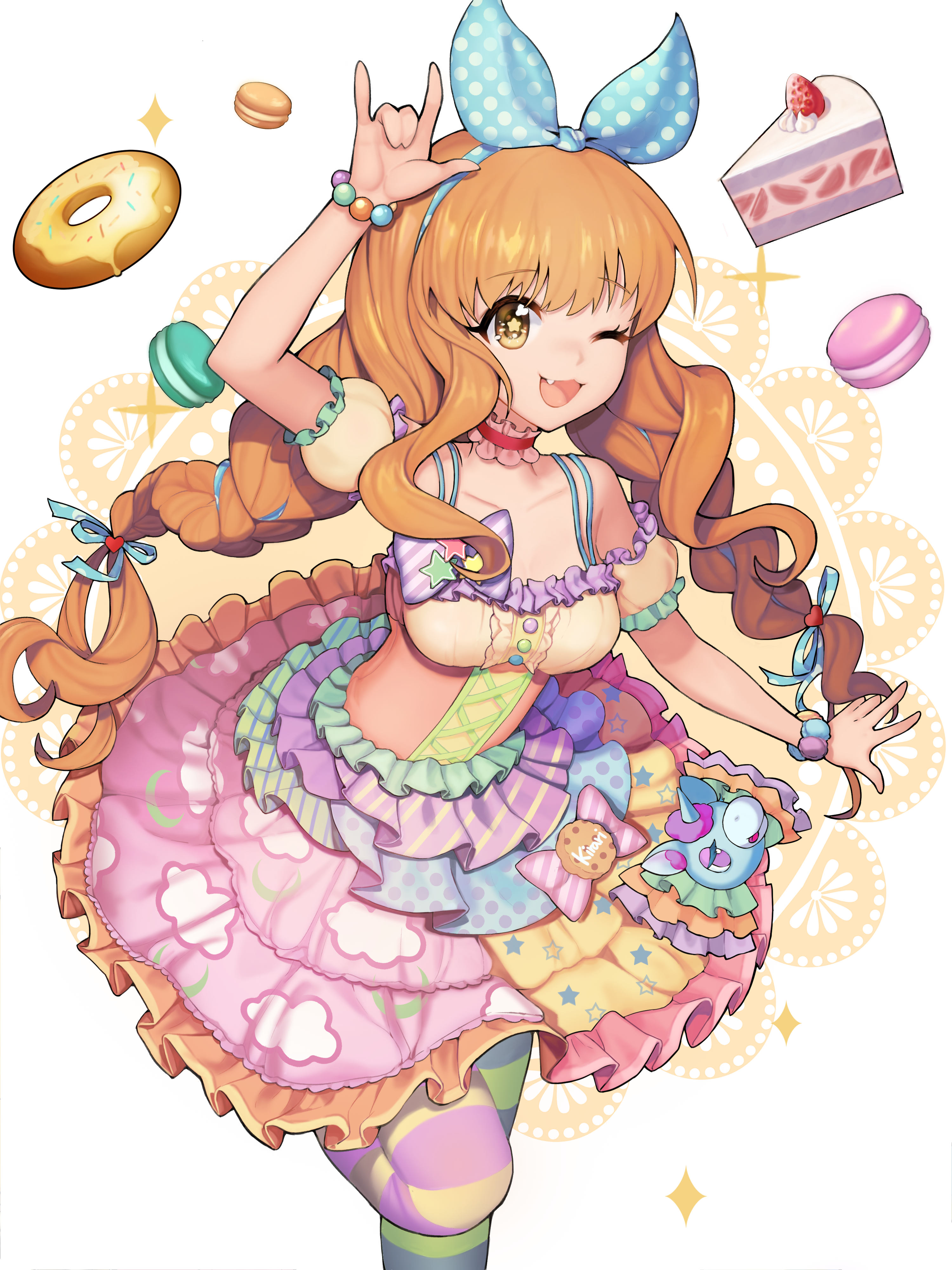 Anime girl with blonde hair and colorful dress HD Phone Wallpaper