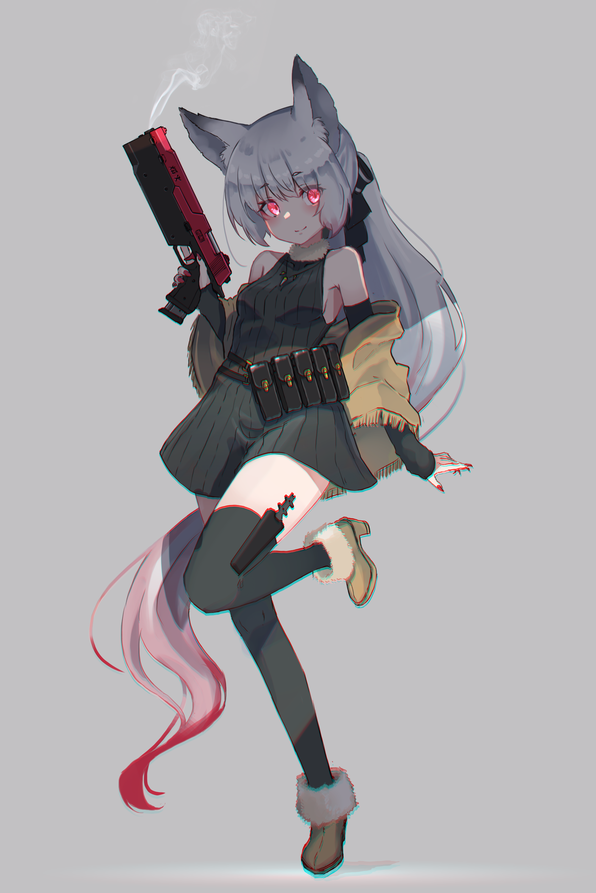 Anime girl with wolf ears and gun HD Phone Wallpaper