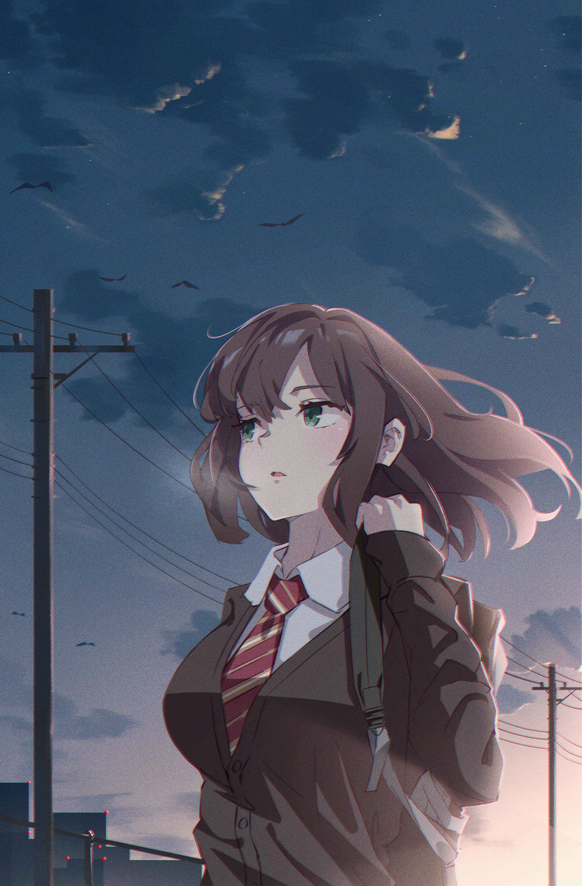 Anime girl in school uniform walking HD Phone Wallpaper