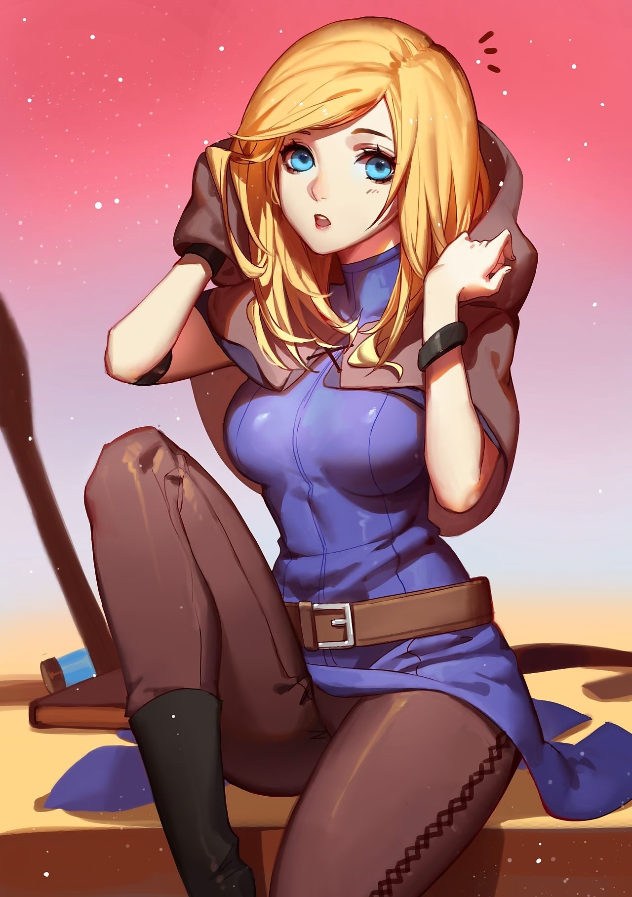 Anime girl with blonde hair and blue eyes HD Phone Wallpaper