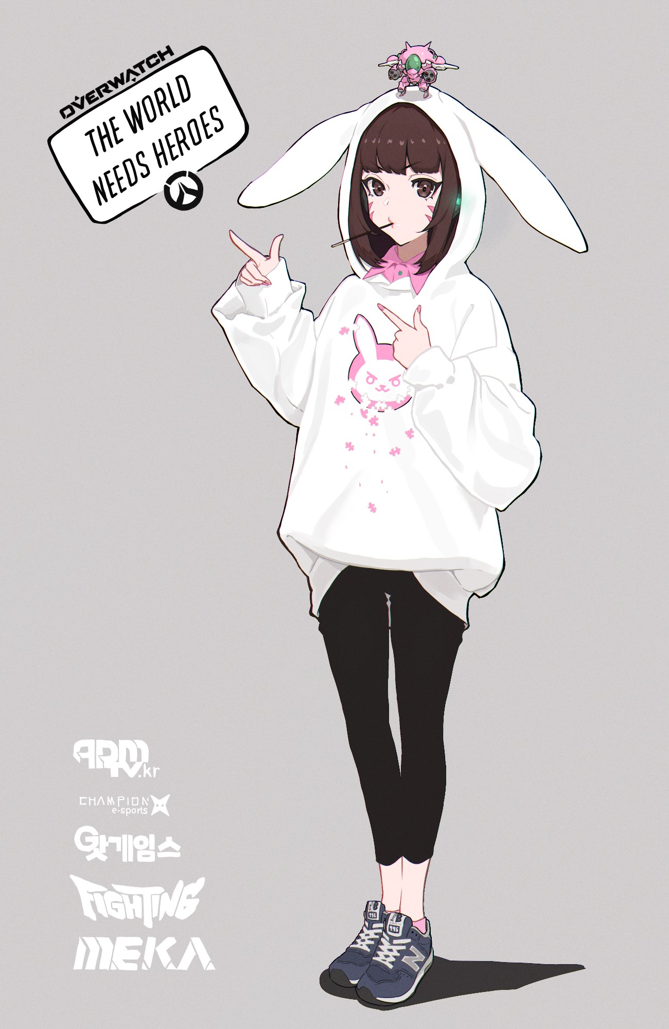 D.Va from Overwatch wearing a bunny hoodie HD Phone Wallpaper