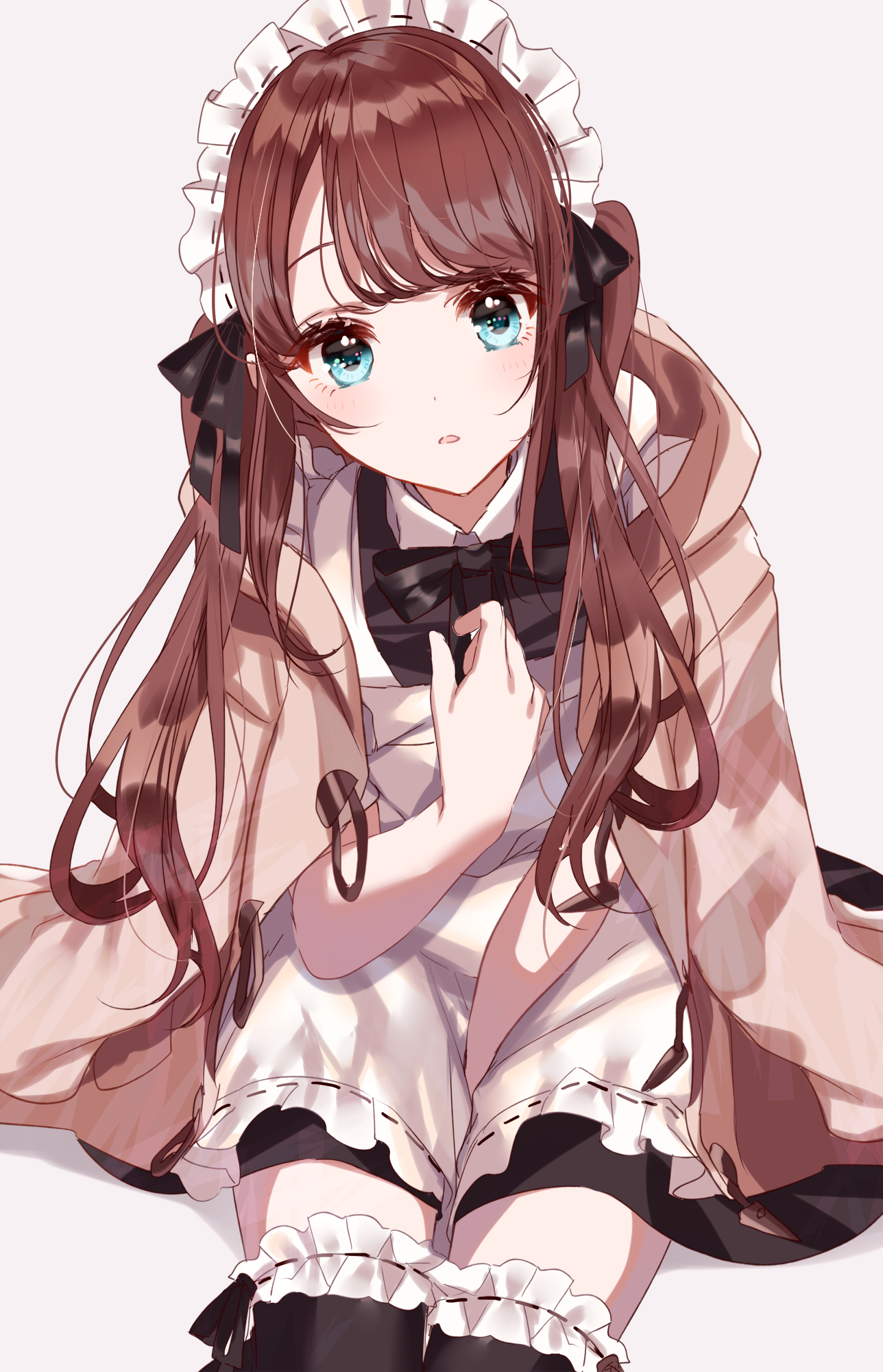 Anime girl with brown hair and blue eyes wearing a maid outfit HD Phone Wallpaper