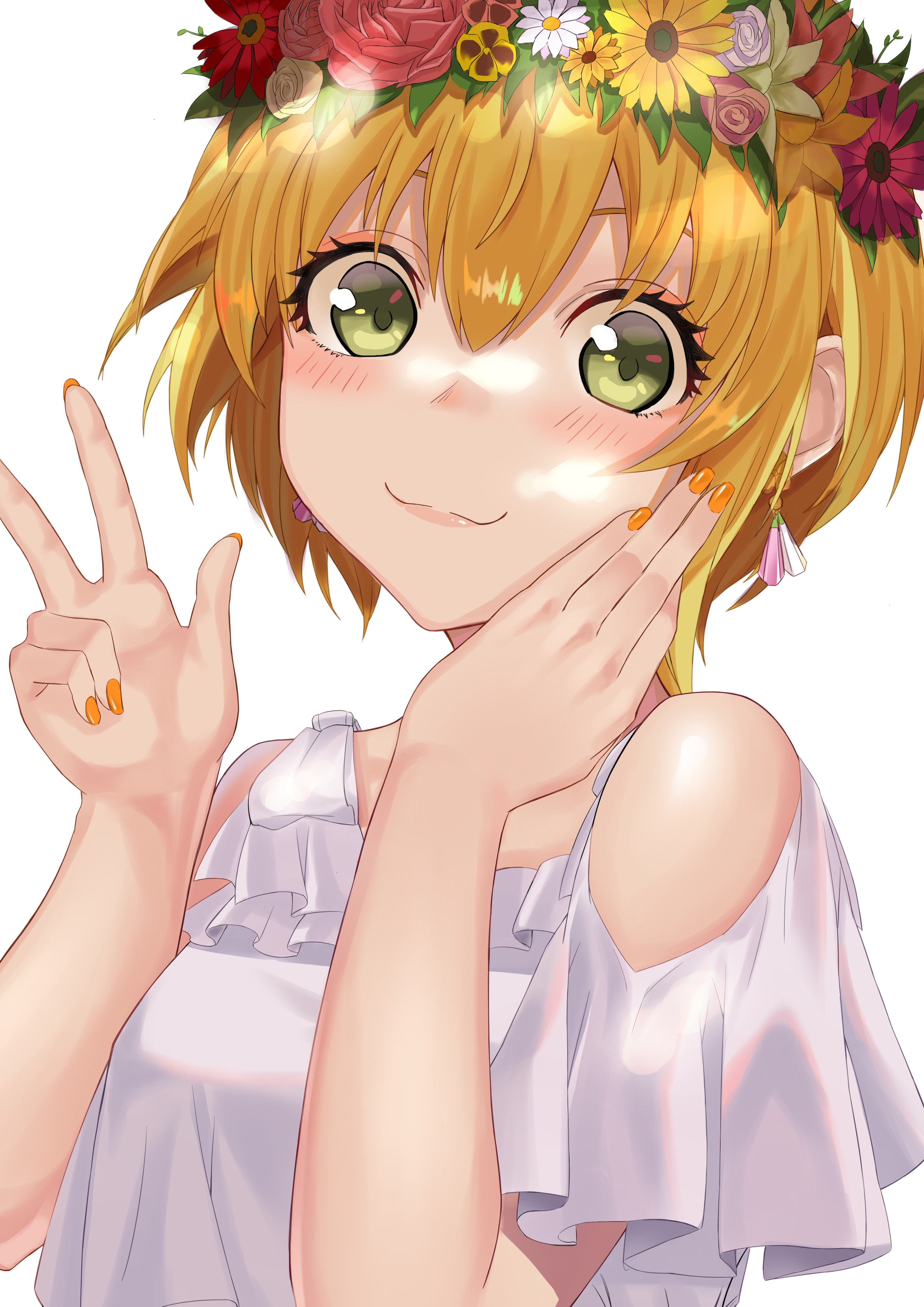Anime girl with blonde hair and flower crown HD Phone Wallpaper