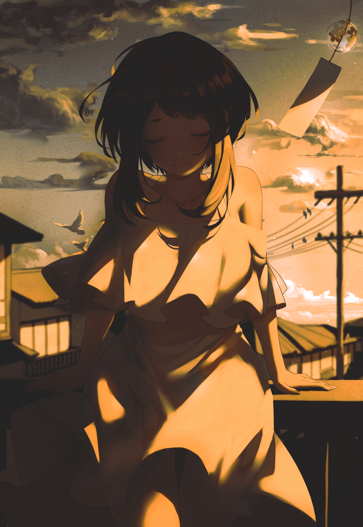 Ochako Uraraka from Boku no Hero Academia sitting at sunset HD Phone Wallpaper