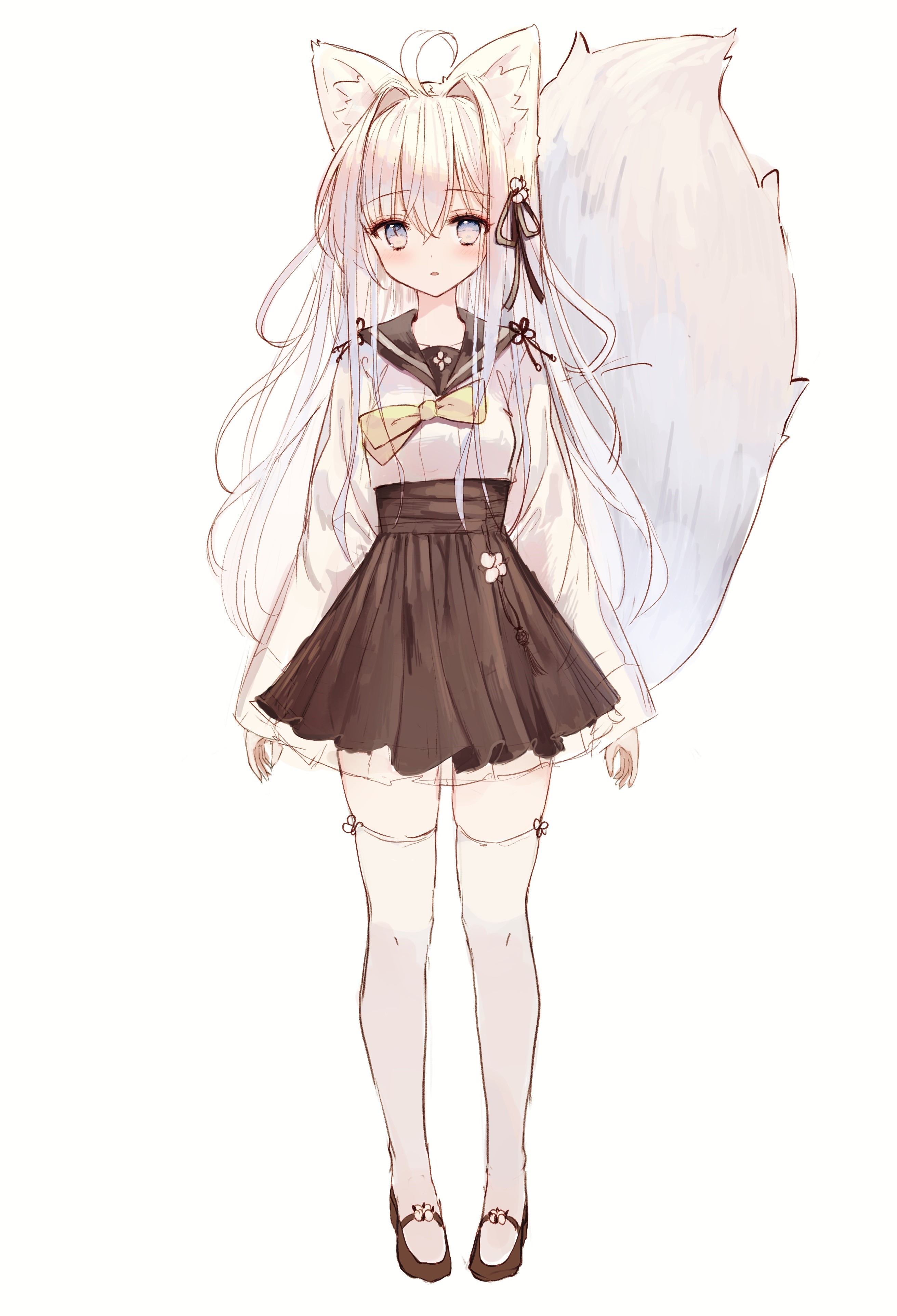 Anime girl with fox ears and tail HD Phone Wallpaper