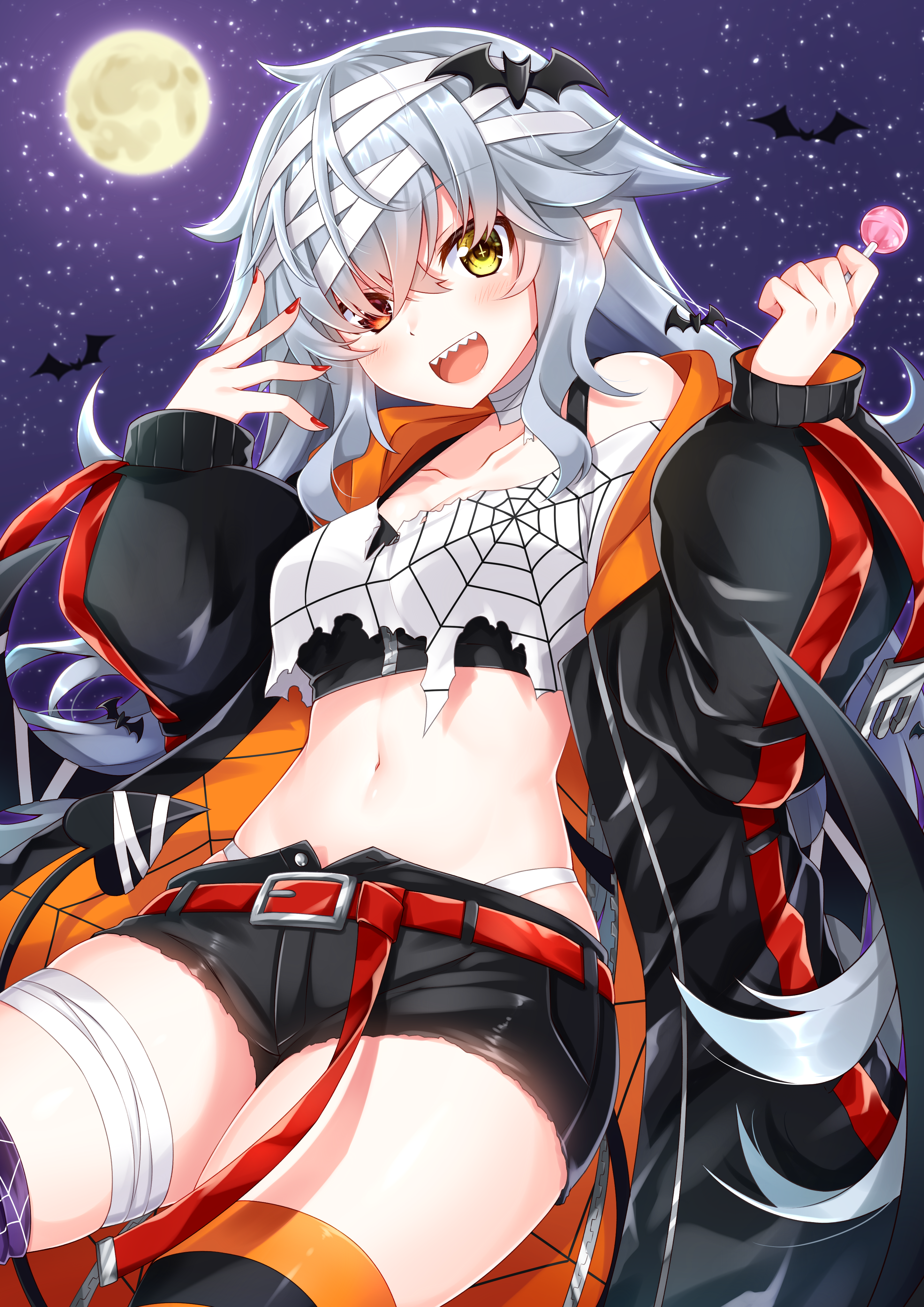 Anime girl in Halloween costume with lollipop HD Phone Wallpaper