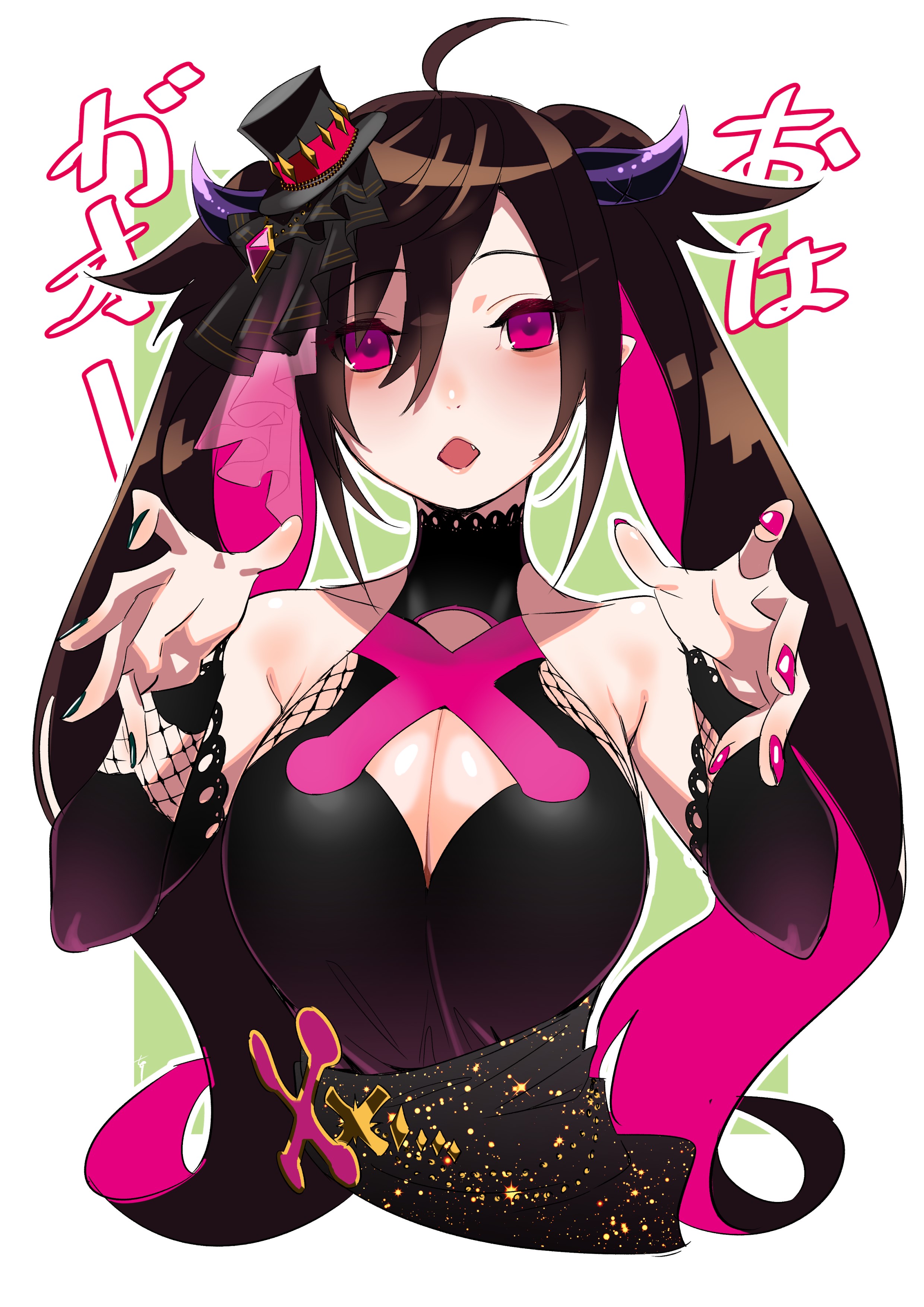 Anime girl with dark hair and pink accents HD Phone Wallpaper