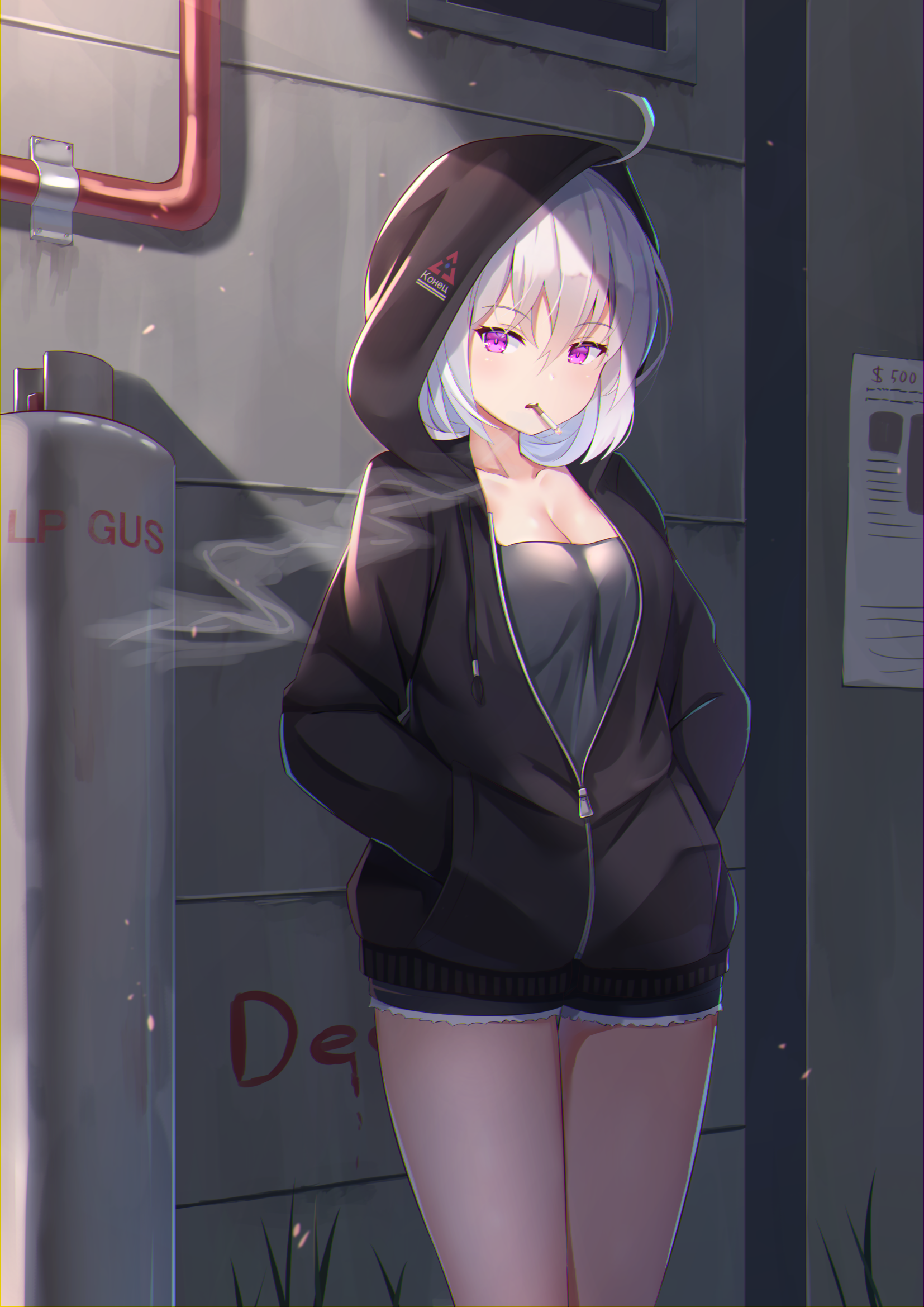 Anime girl in hoodie smoking HD Phone Wallpaper