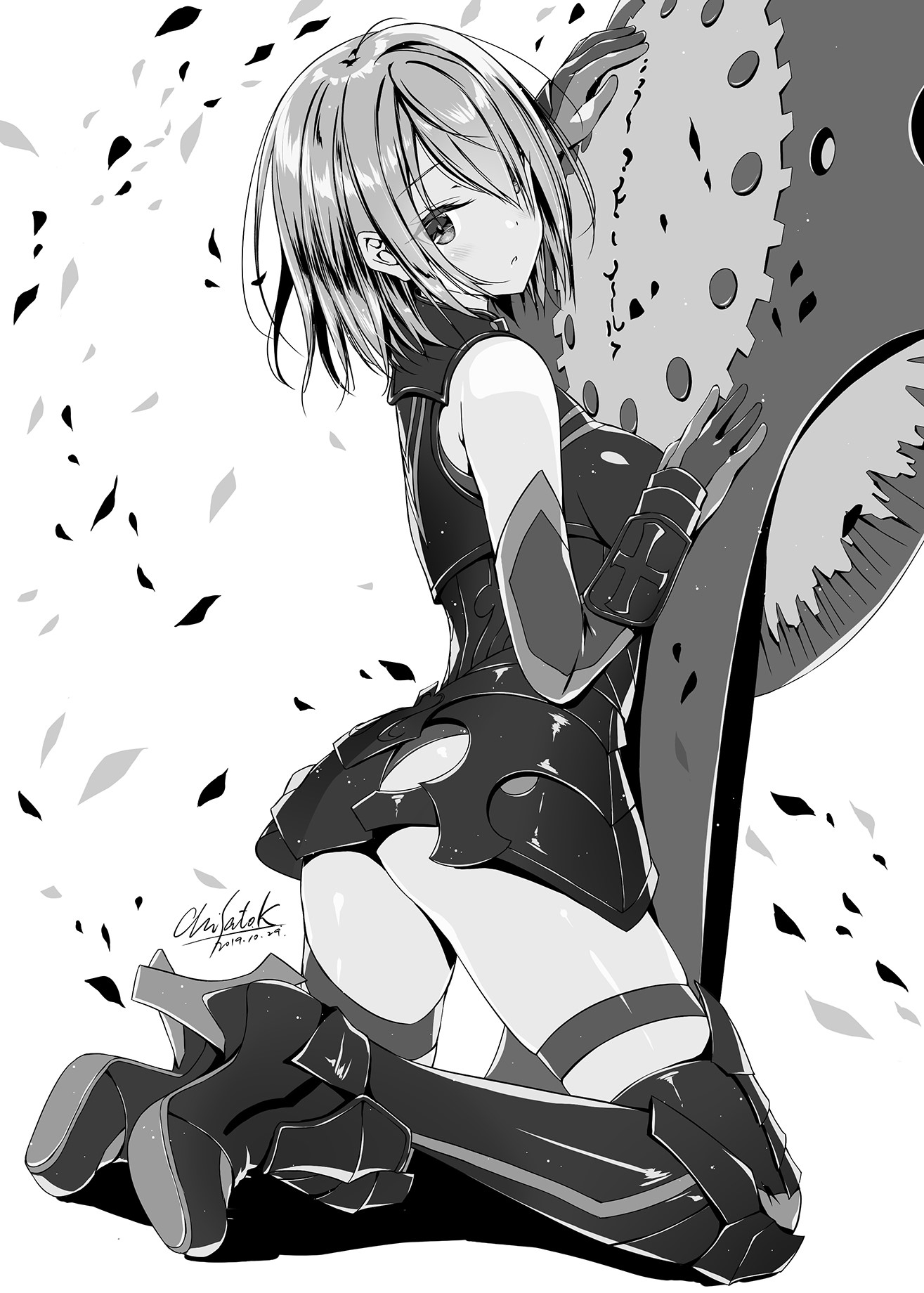 Anime girl in dark armor kneeling HD Phone Wallpaper