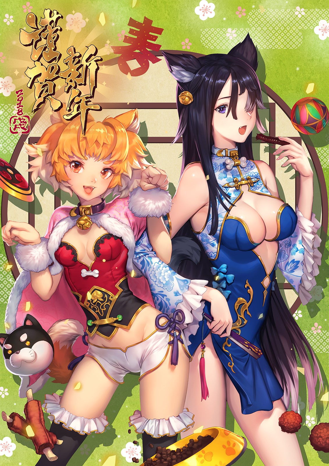 Chinese New Year Anime Girls with Cat Ears HD Phone Wallpaper