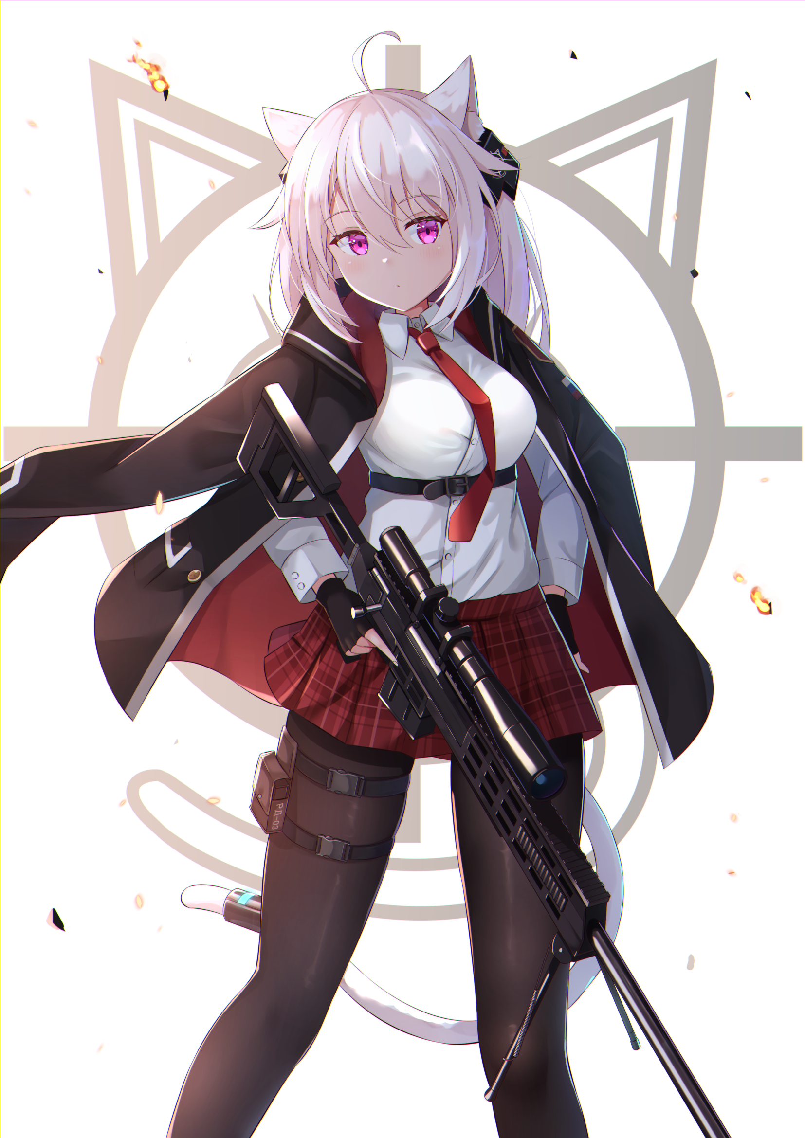 Anime girl with cat ears holding a sniper rifle HD Phone Wallpaper