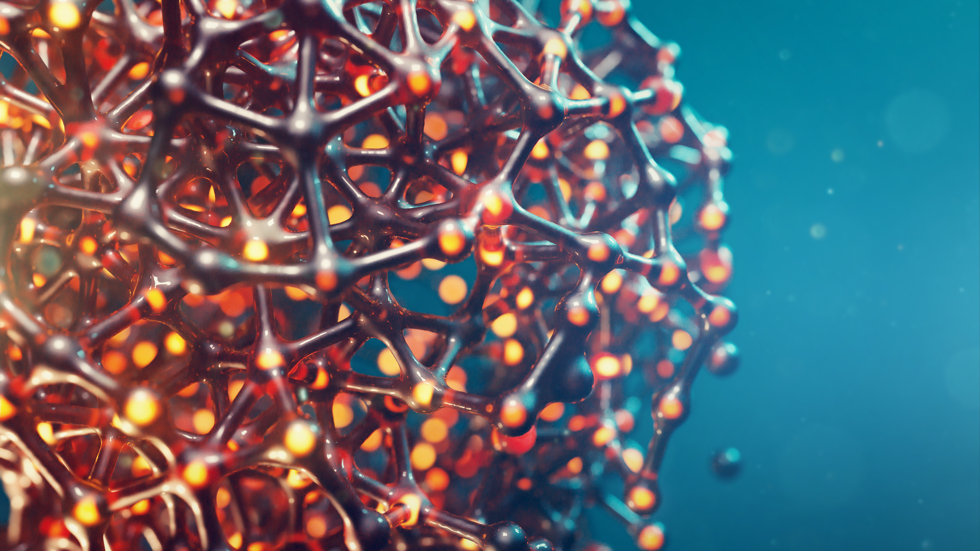 Cellular structure with glowing nodes 4K HD Wallpaper
