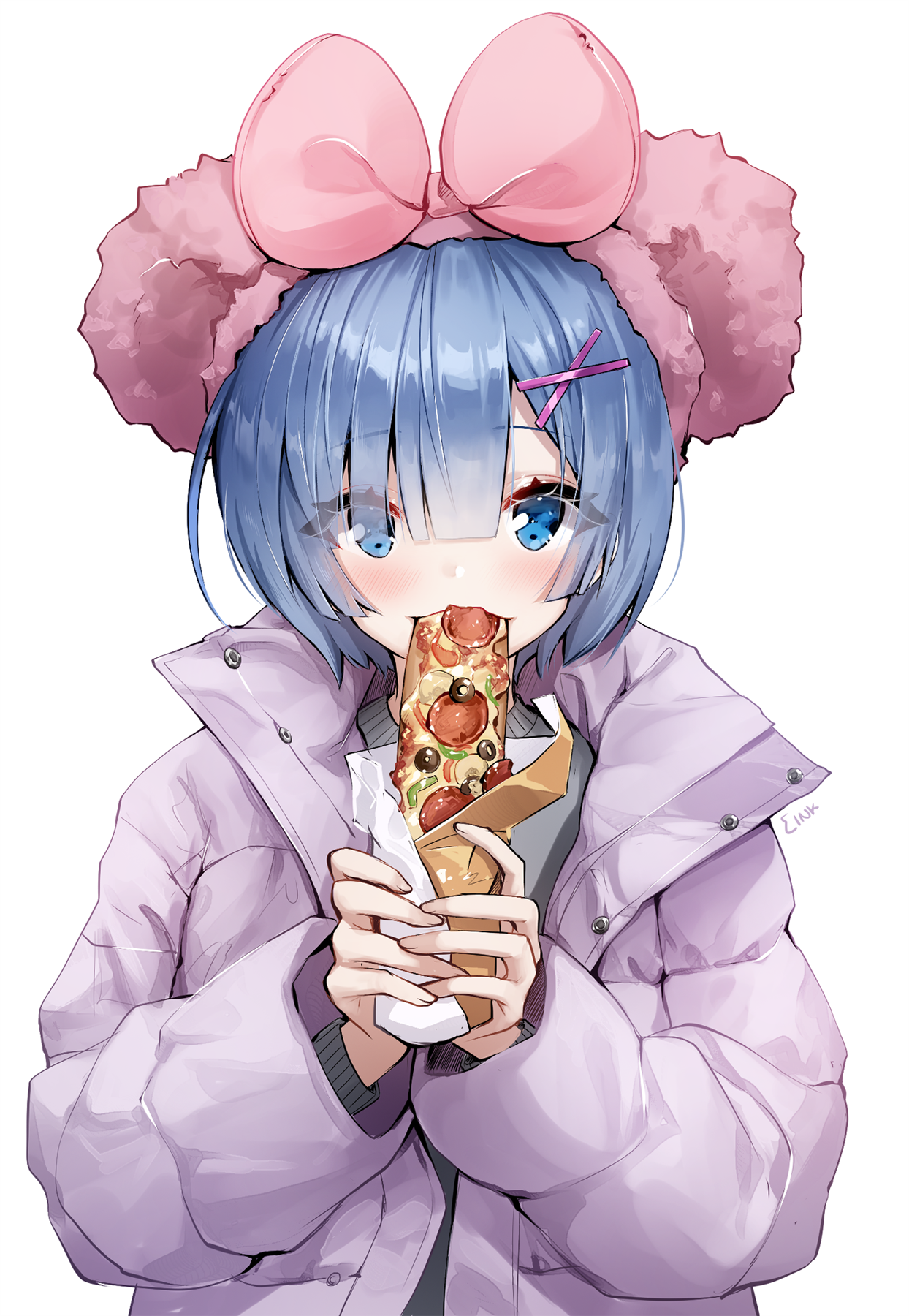 Rem from Re:Zero eating pizza HD Phone Wallpaper