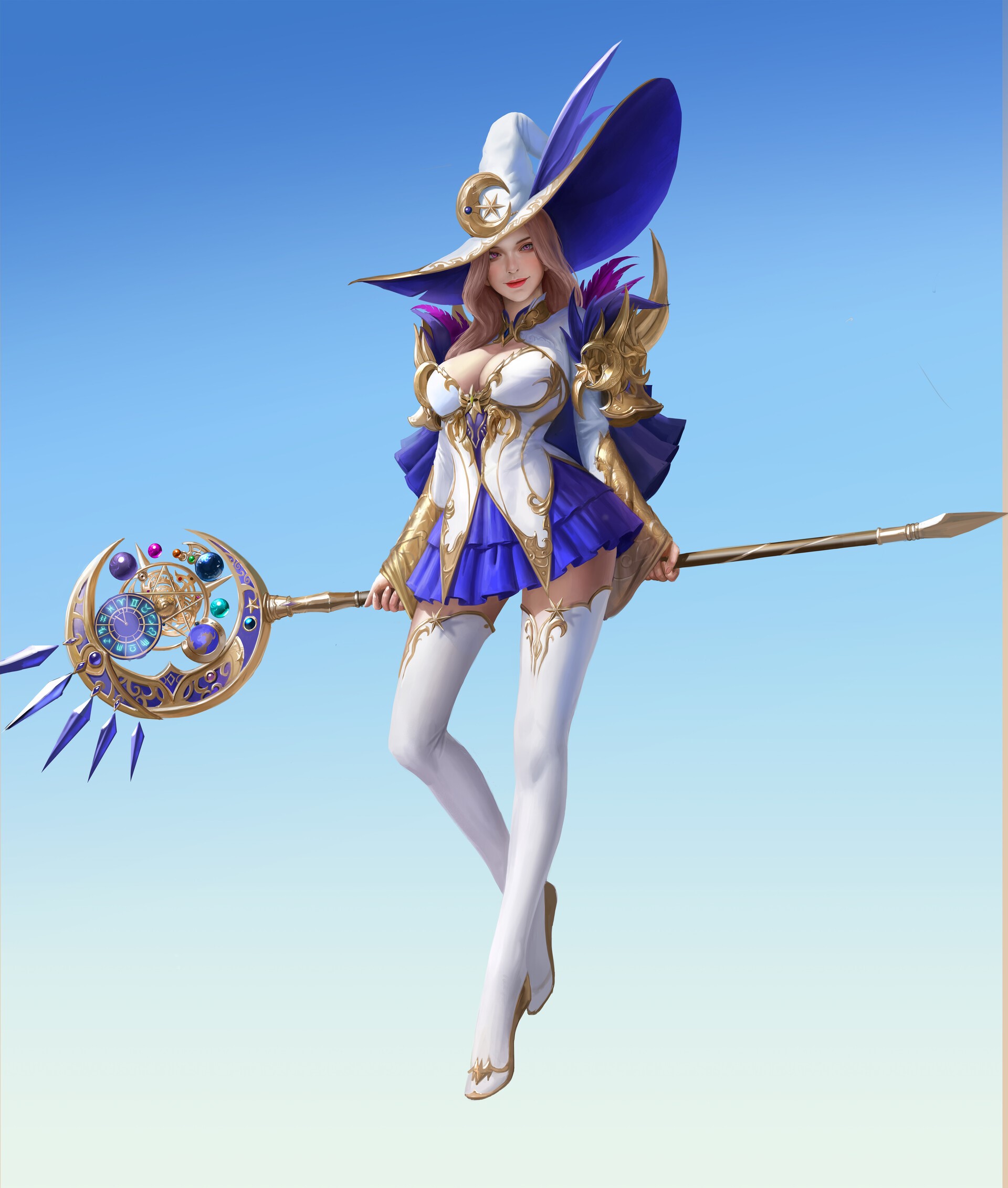 Woman magician with staff and hat HD Phone Wallpaper