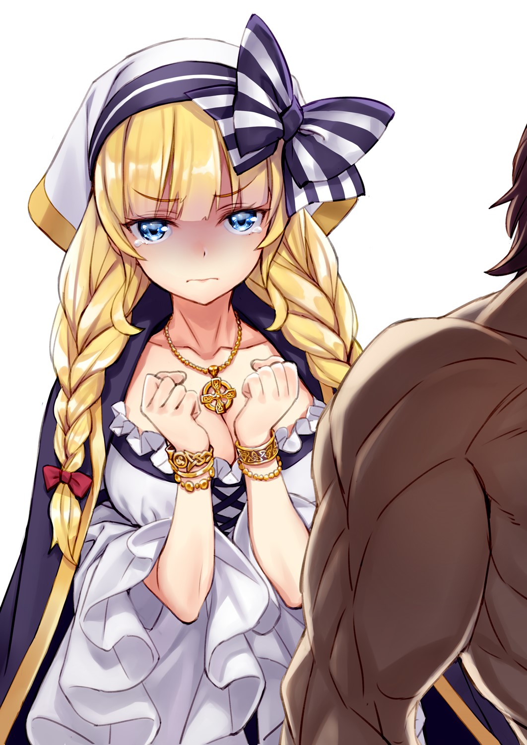 Anime girl with blonde braided hair and blue eyes HD Phone Wallpaper