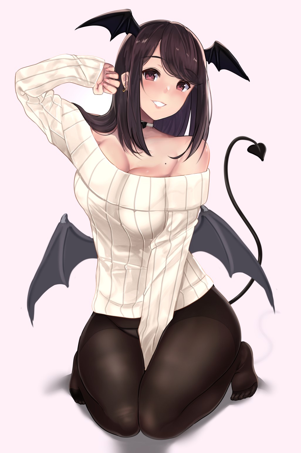 Anime girl with demon wings and tail HD Phone Wallpaper