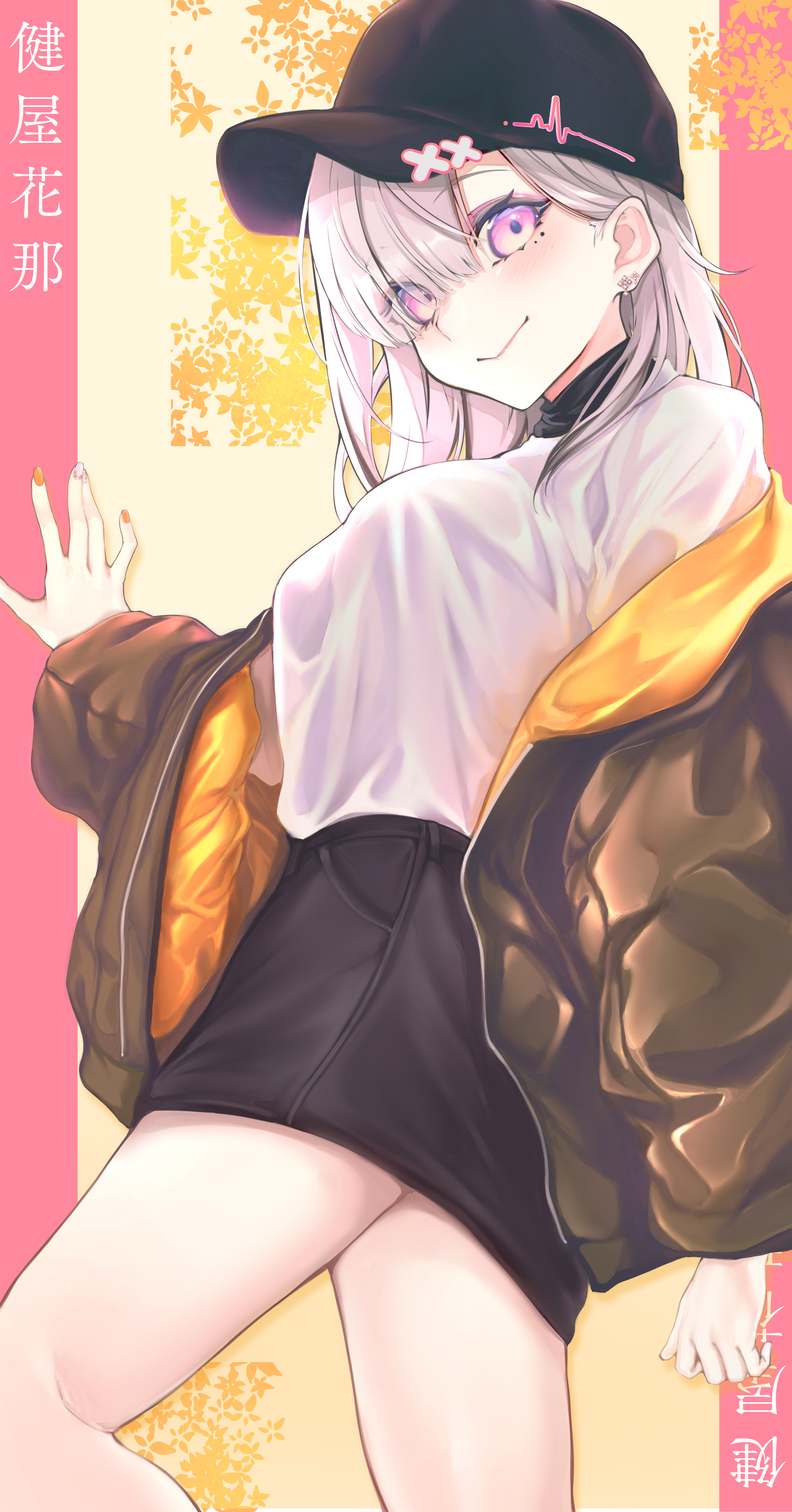 Anime girl with white hair and pink eyes wearing a cap HD Phone Wallpaper