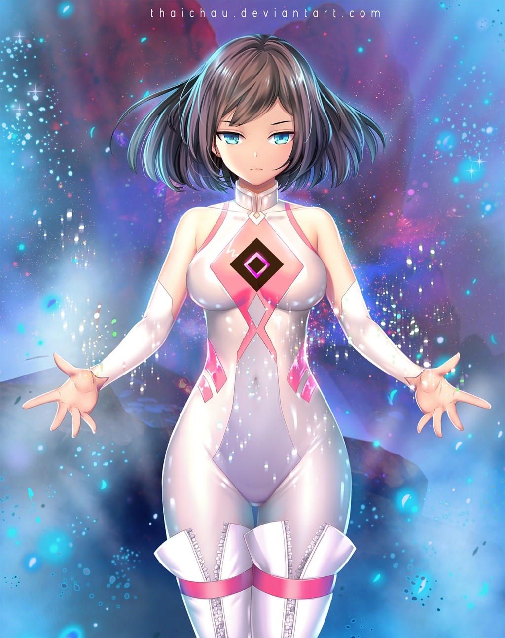 Woman in white bodysuit with pink accents HD Phone Wallpaper