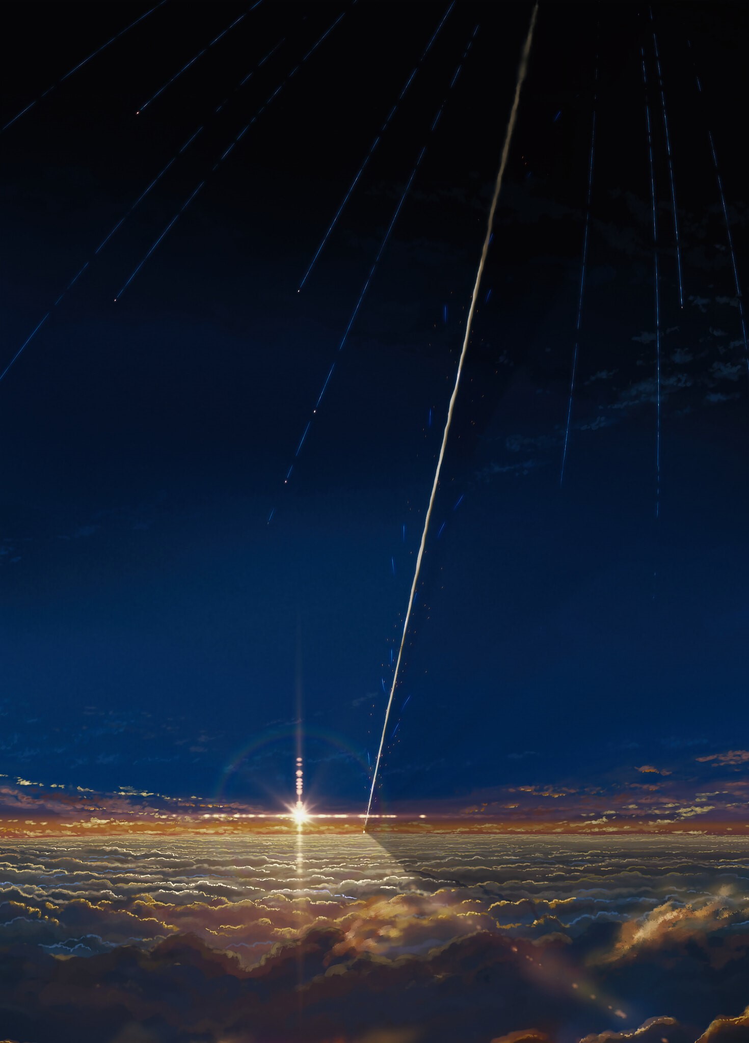 Kimi no Na Wa. Sky with clouds and light streaks HD Phone Wallpaper