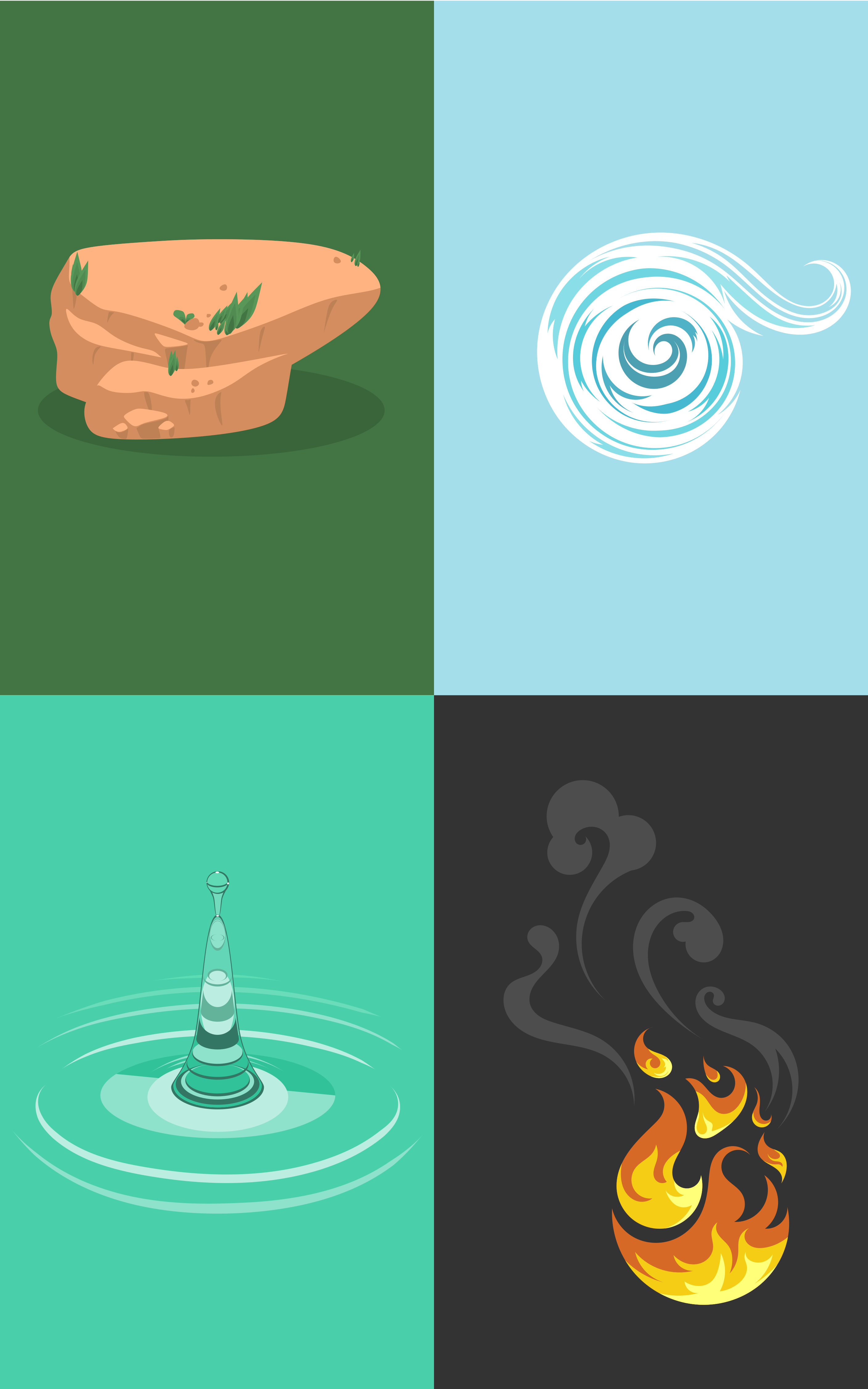 Four elements: earth, air, water, and fire HD Phone Wallpaper