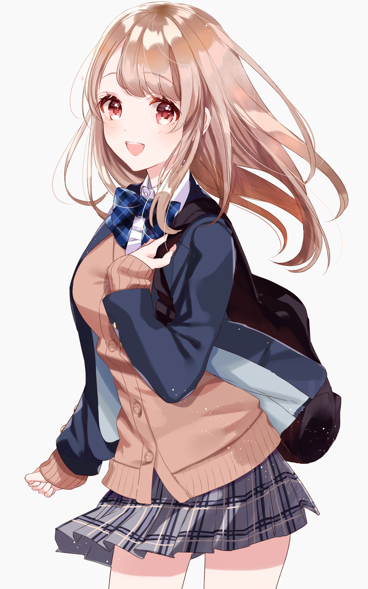 Anime girl in school uniform with backpack HD Phone Wallpaper