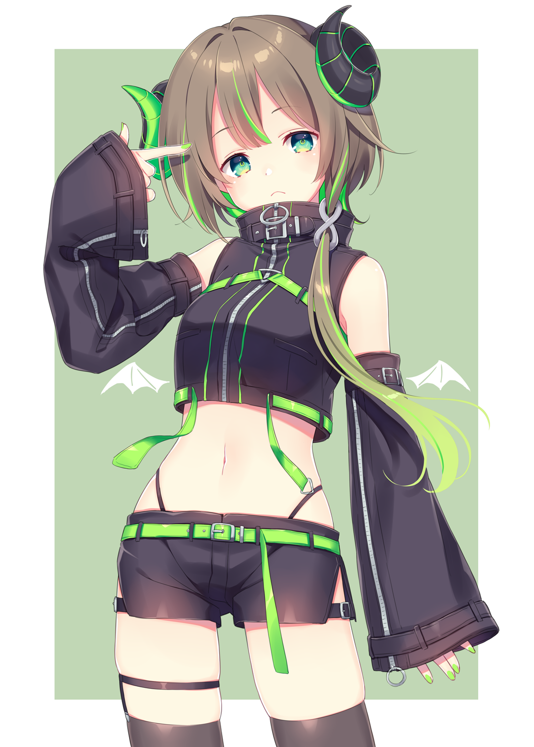 Anime Girl Portrait with Horns and Neon Accents HD Phone Wallpaper