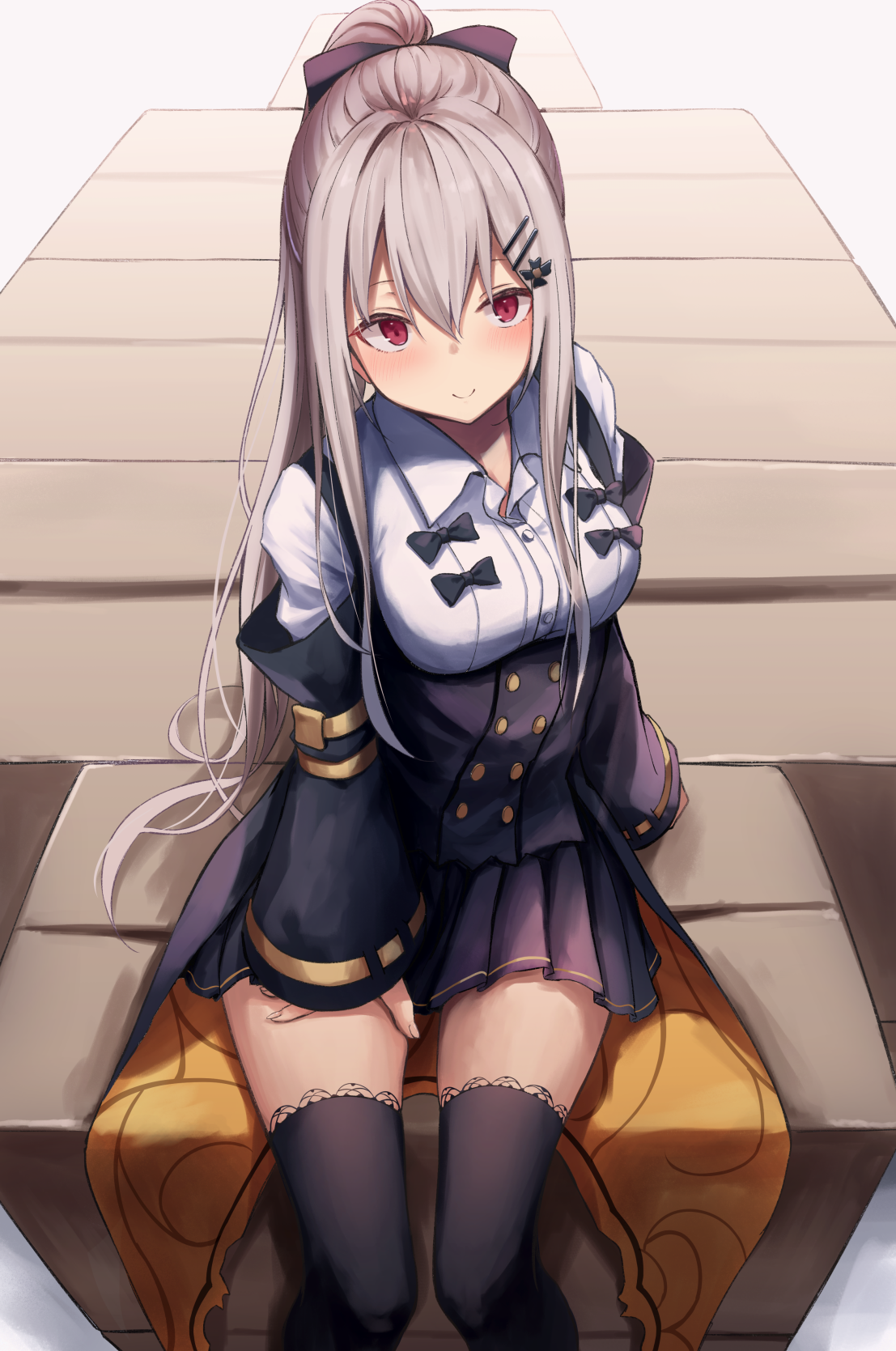 Anime girl with long silver hair and red eyes HD Phone Wallpaper