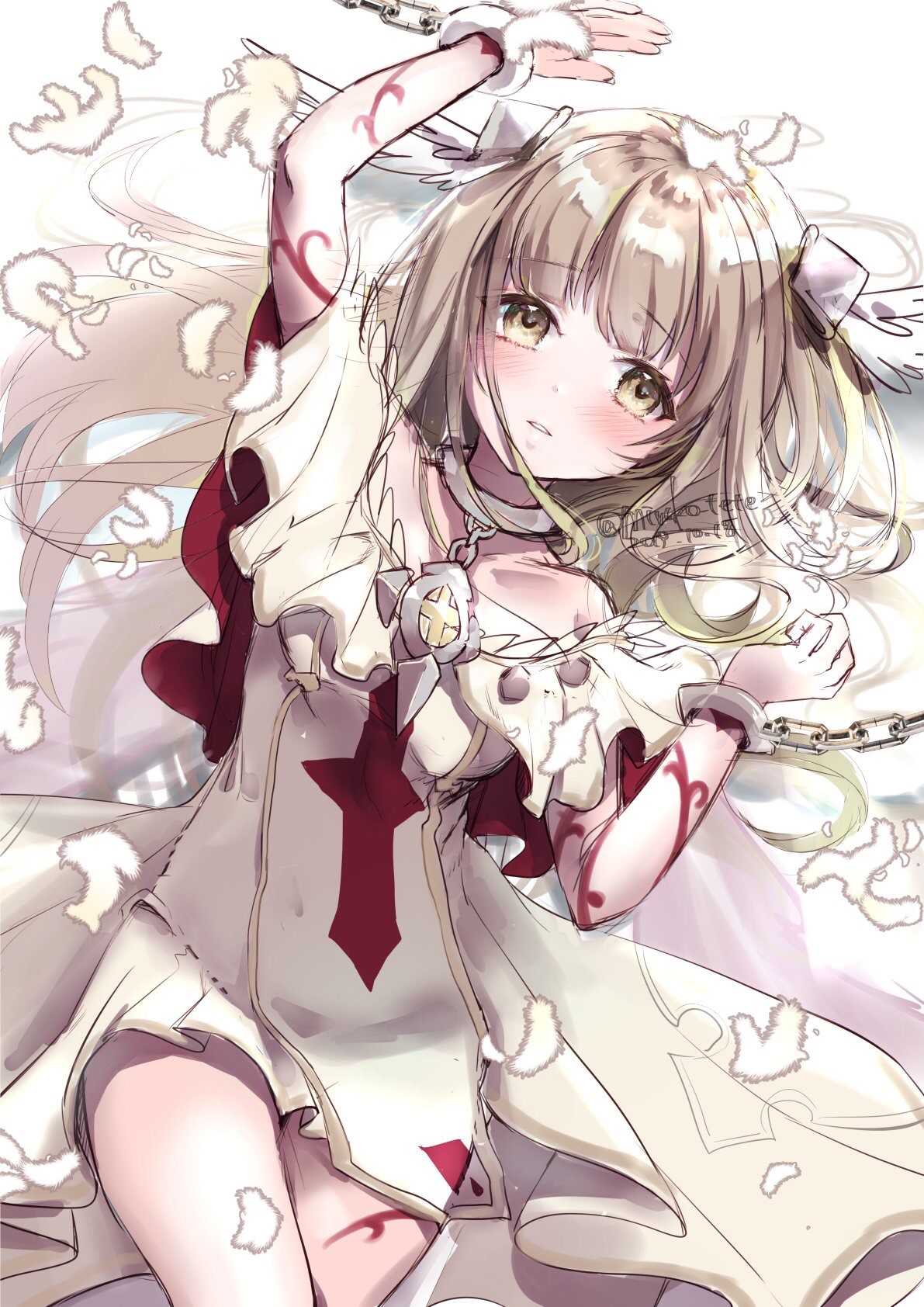 Anime girl with white dress and red cross HD Phone Wallpaper