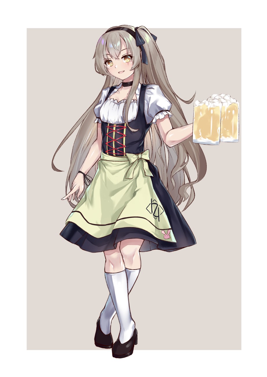 Anime girl in dirndl holding beer mugs HD Phone Wallpaper
