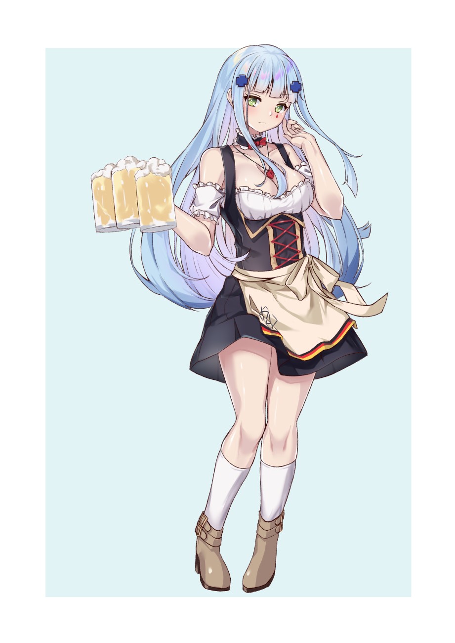 Anime girl in dirndl serving beer mugs HD Phone Wallpaper