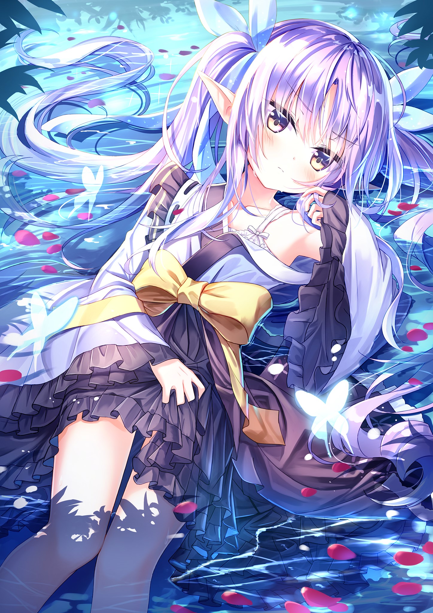Anime girl with purple hair and elf ears HD Phone Wallpaper