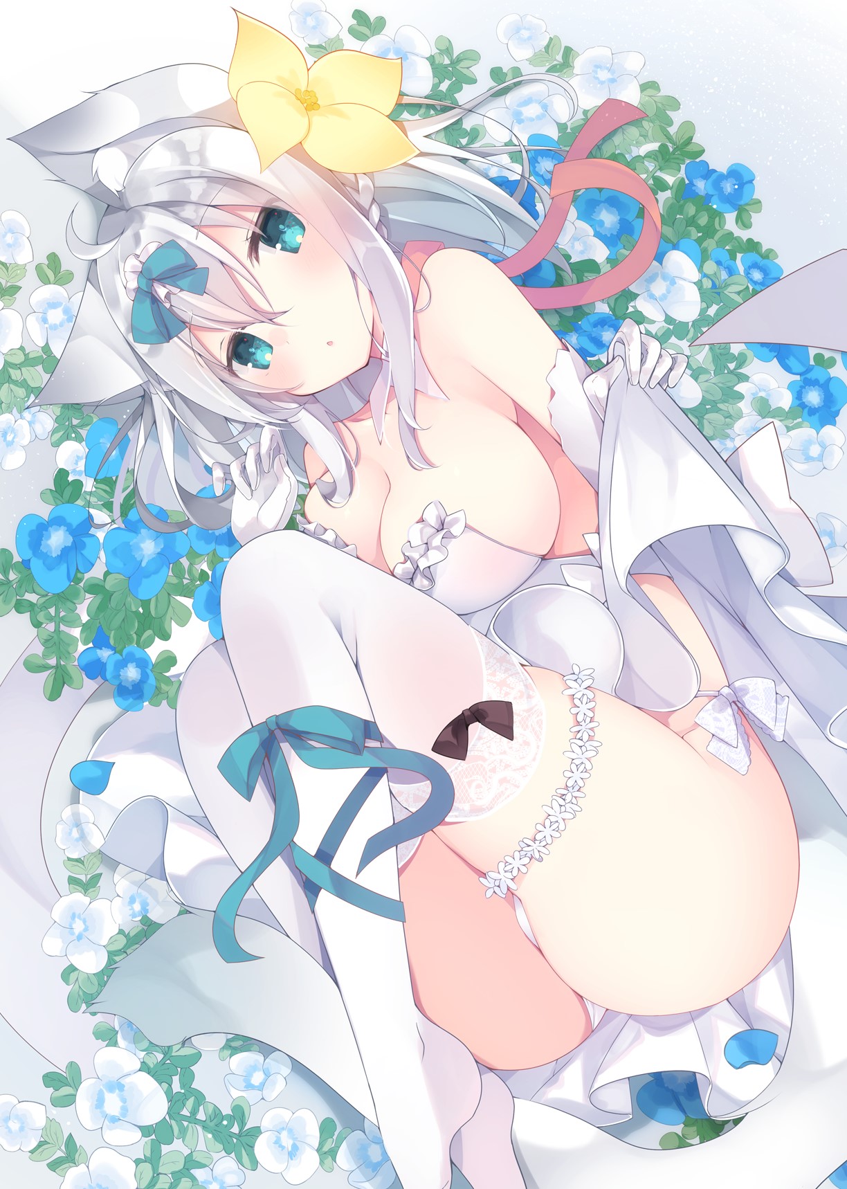 Anime girl in wedding dress with blue flowers HD Phone Wallpaper