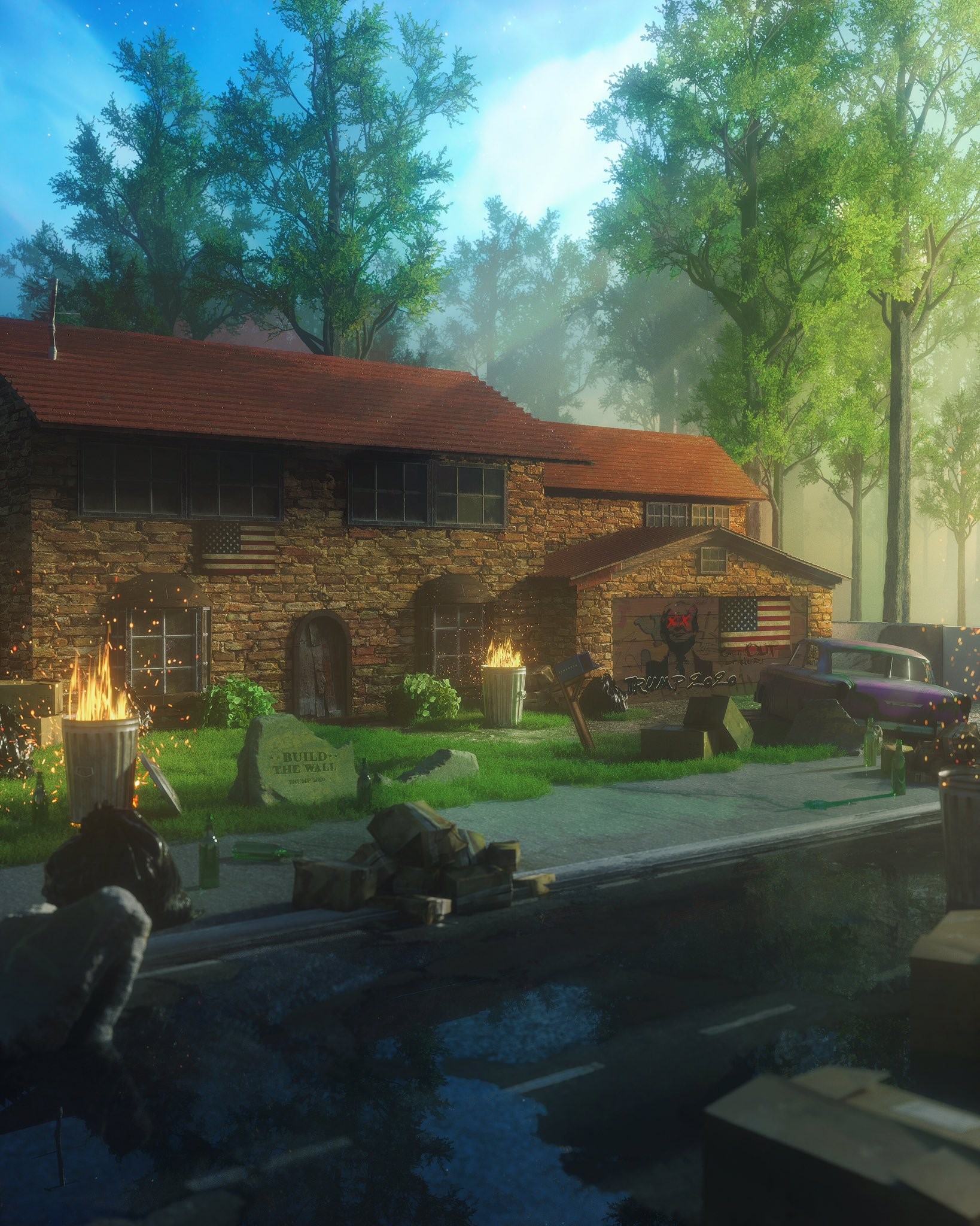 The Simpsons house in a post-apocalyptic setting HD Phone Wallpaper
