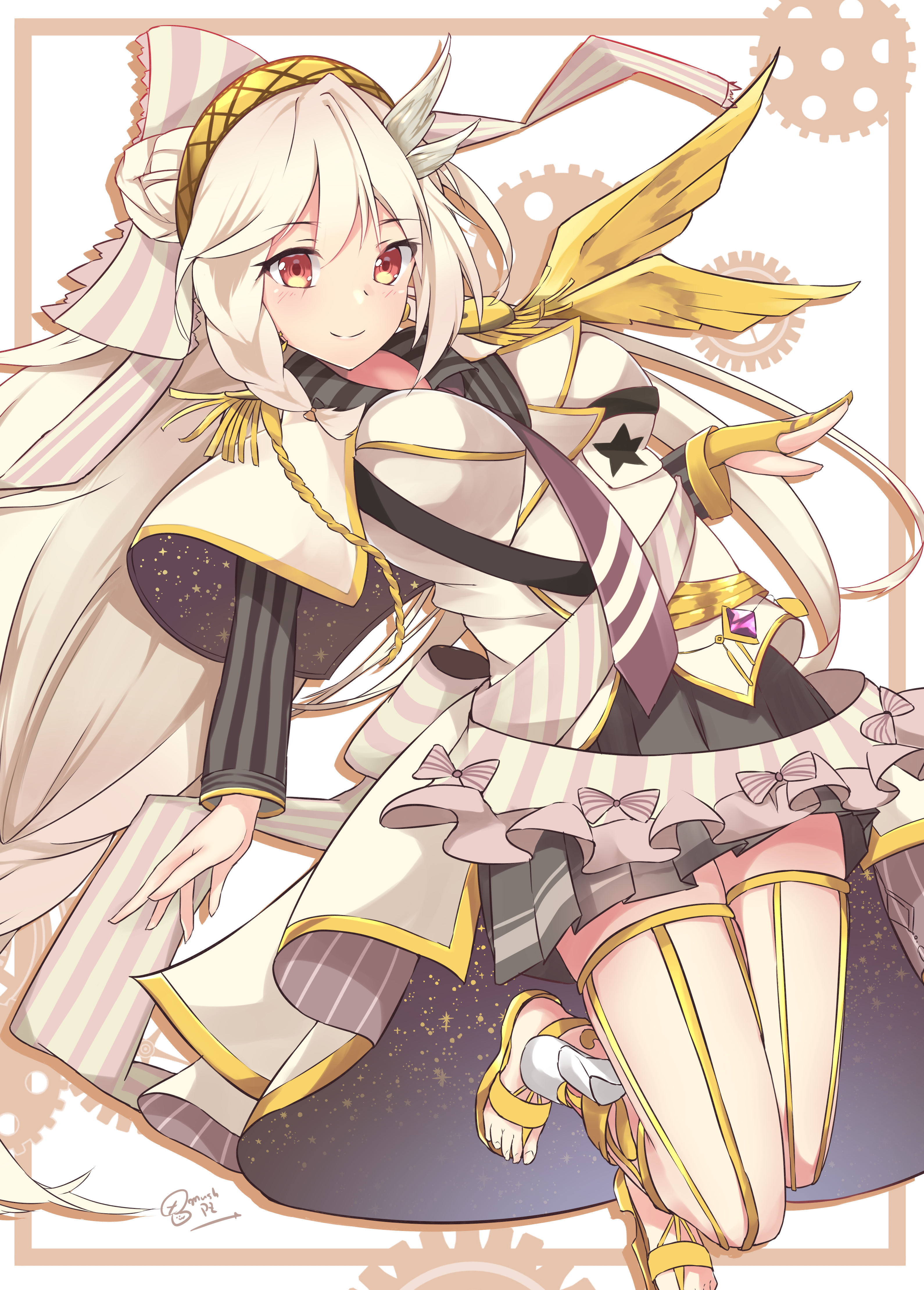 Anime girl with white hair and golden wings HD Phone Wallpaper