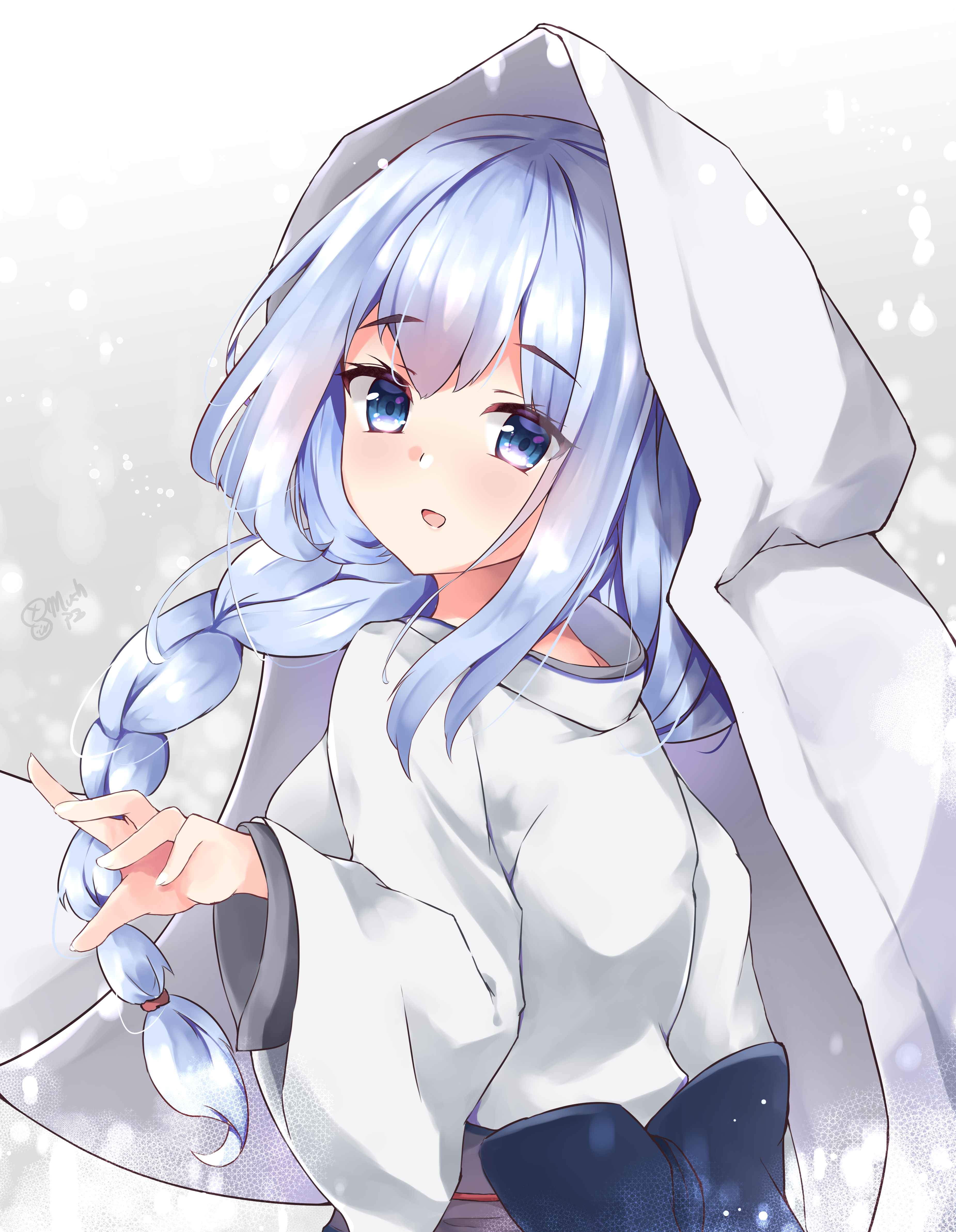 Anime girl with blue hair and white cloak HD Phone Wallpaper