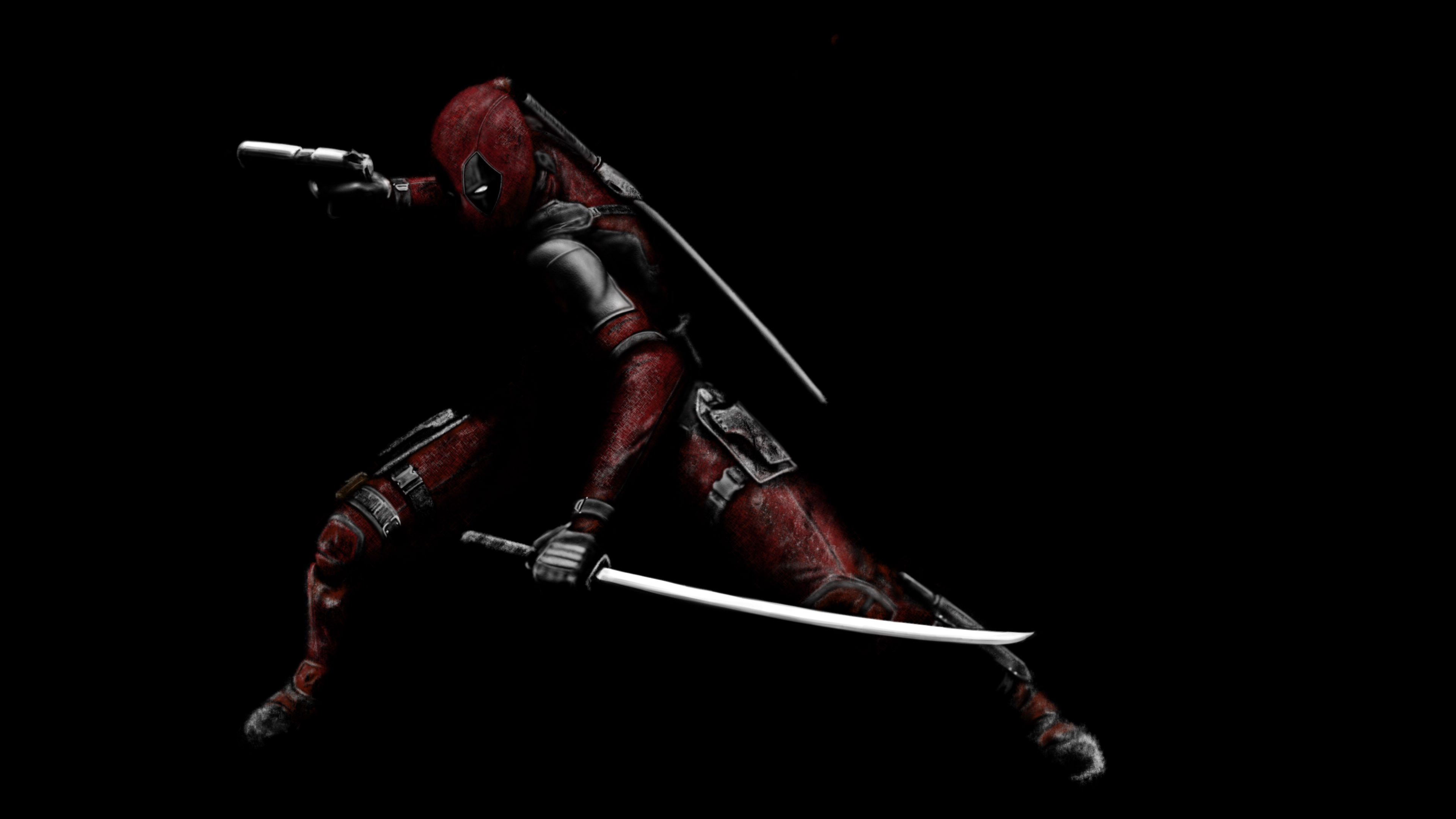 Deadpool with Swords and Gun 4K Fan Art HD Wallpaper