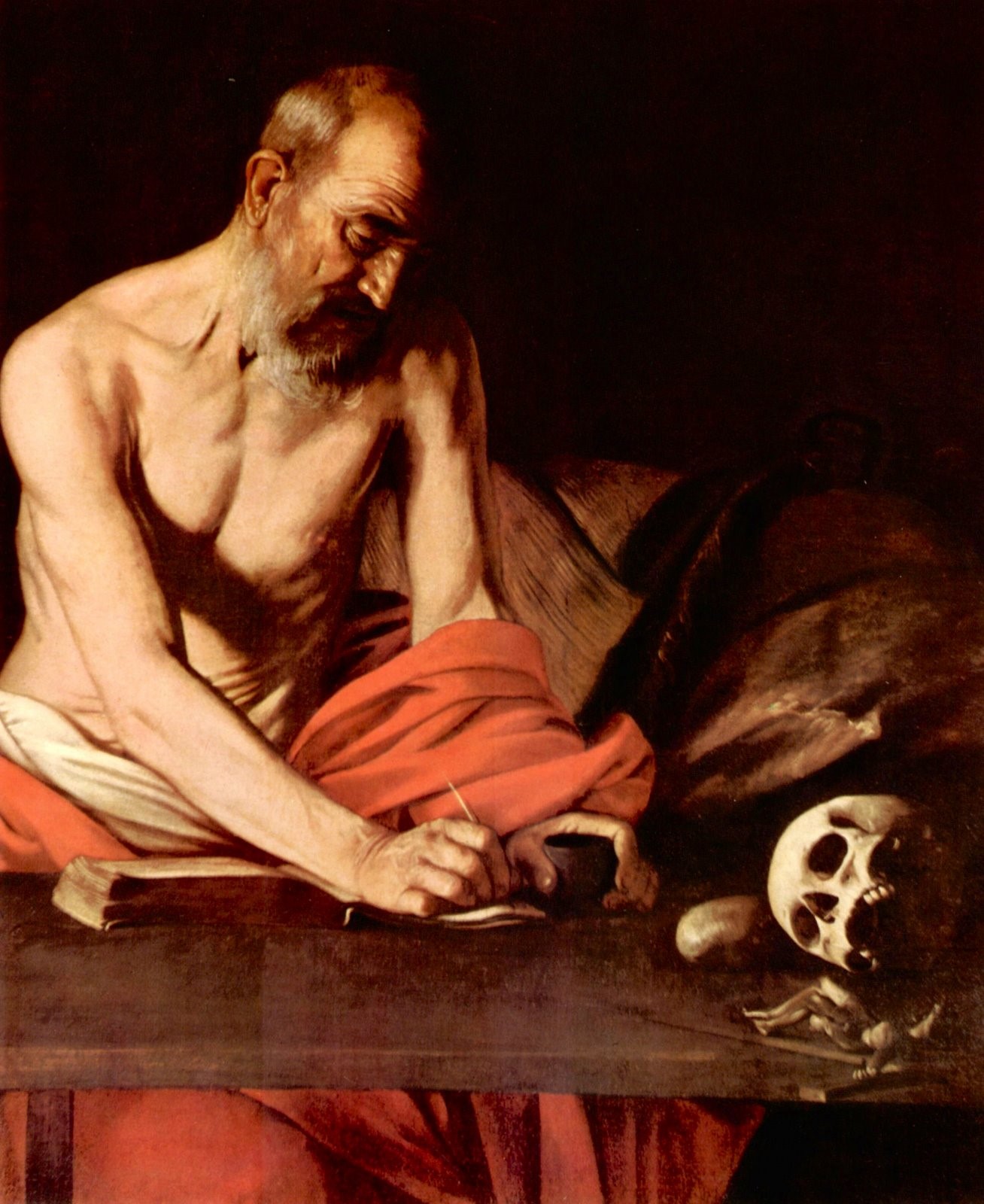 Saint Jerome Writing by Caravaggio HD Phone Wallpaper