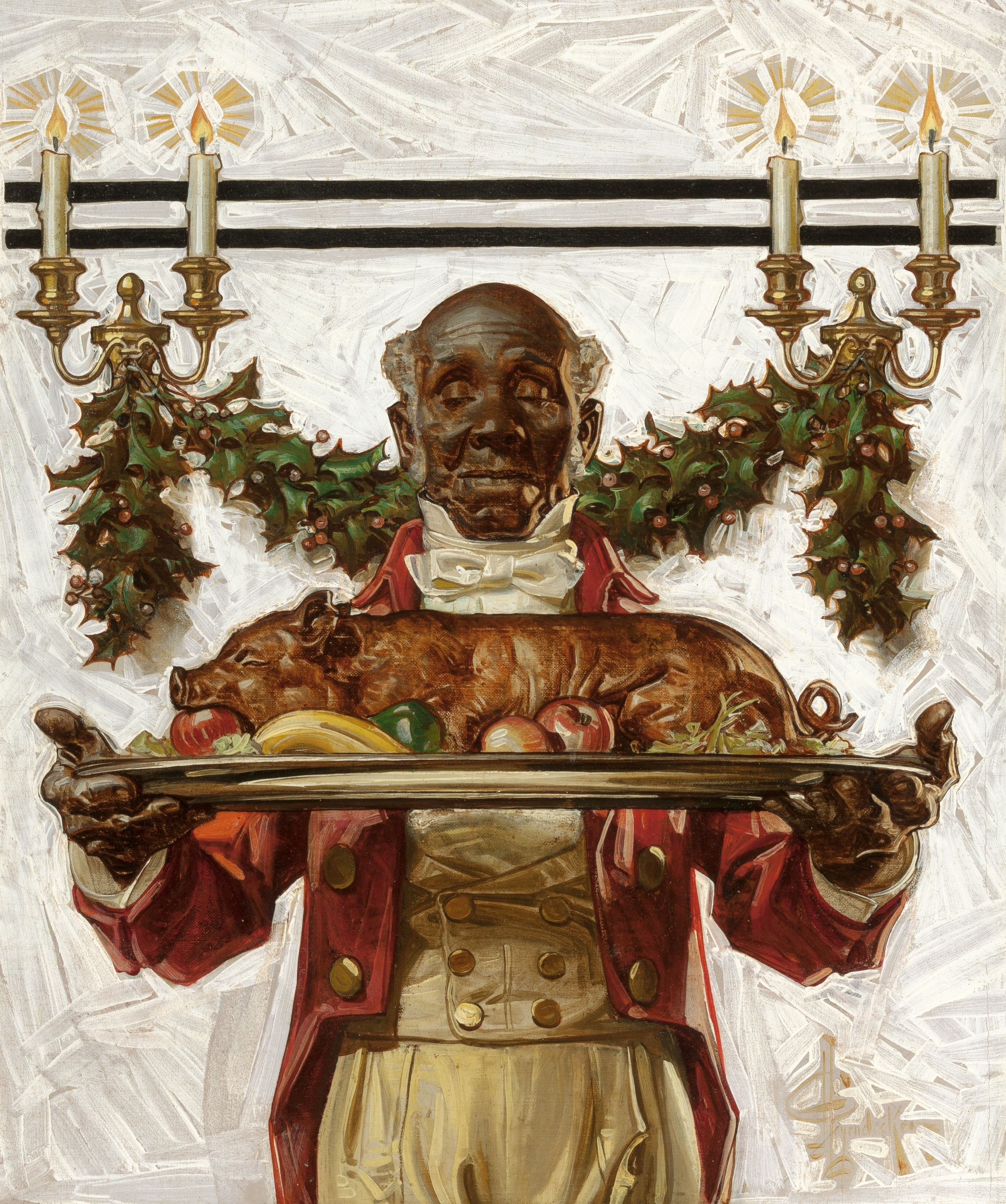 A Servant Presents a Roasted Pig for Christmas HD Phone Wallpaper