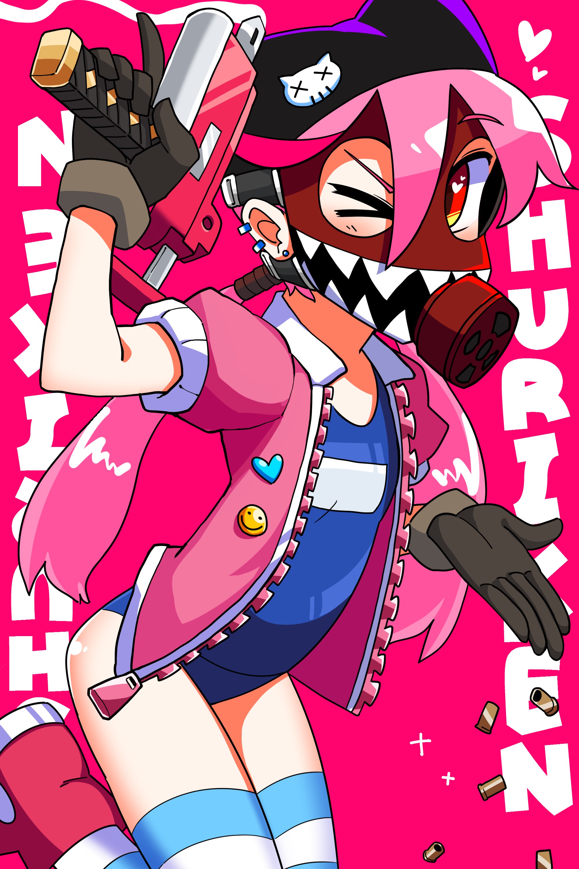 Anime girl with gas mask and gun HD Phone Wallpaper