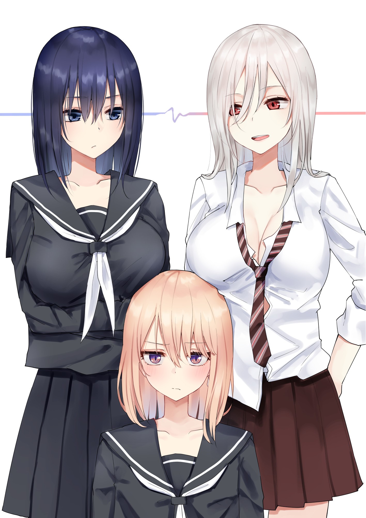 Three anime girls in school uniforms HD Phone Wallpaper