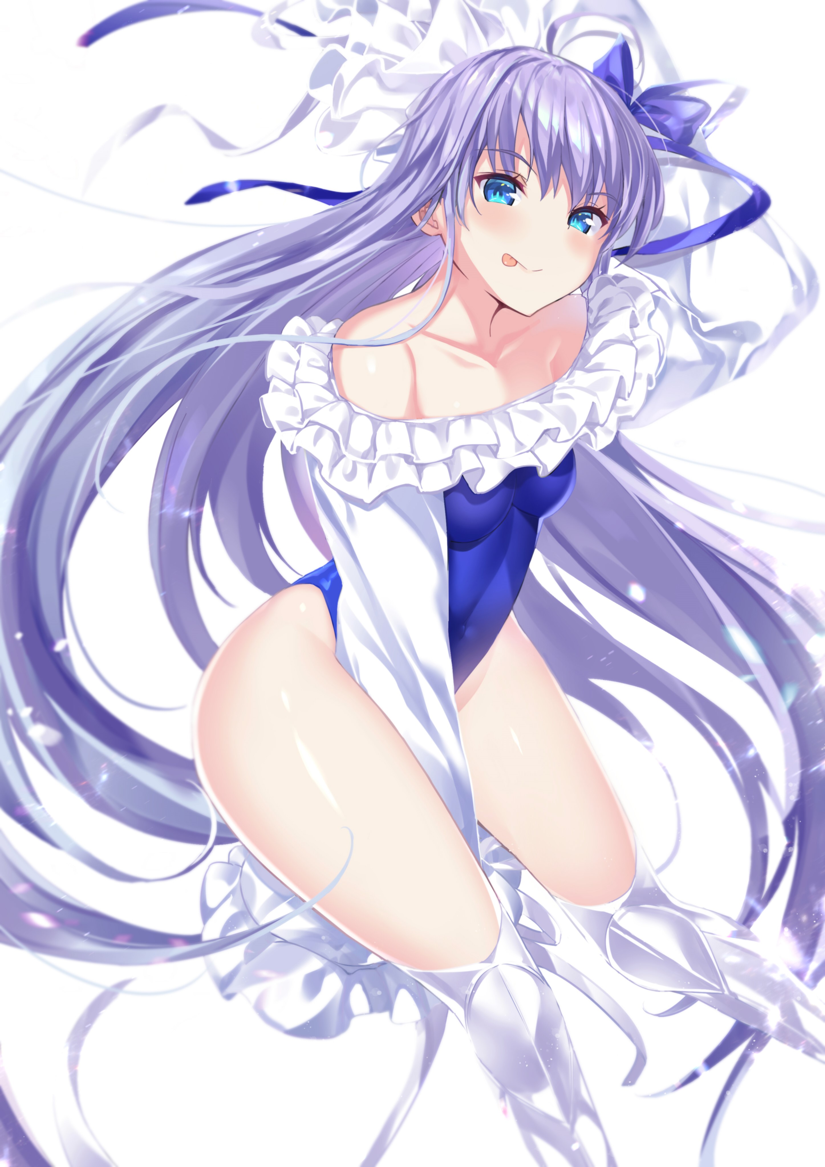 Anime girl with long purple hair and blue eyes HD Phone Wallpaper