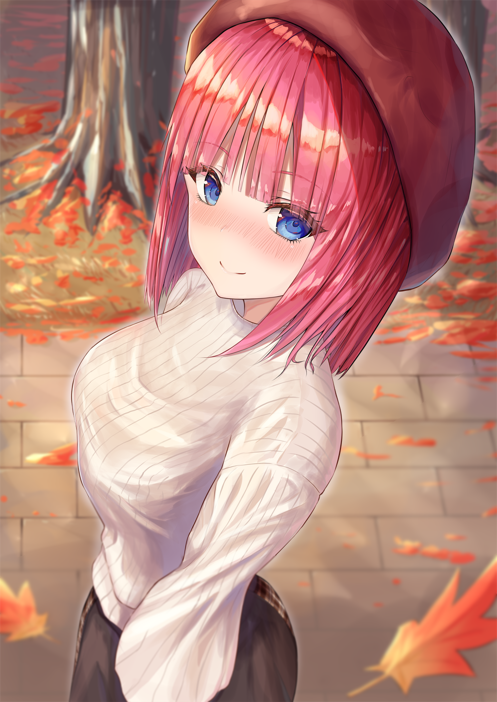 Anime girl with pink hair in a white sweater HD Phone Wallpaper
