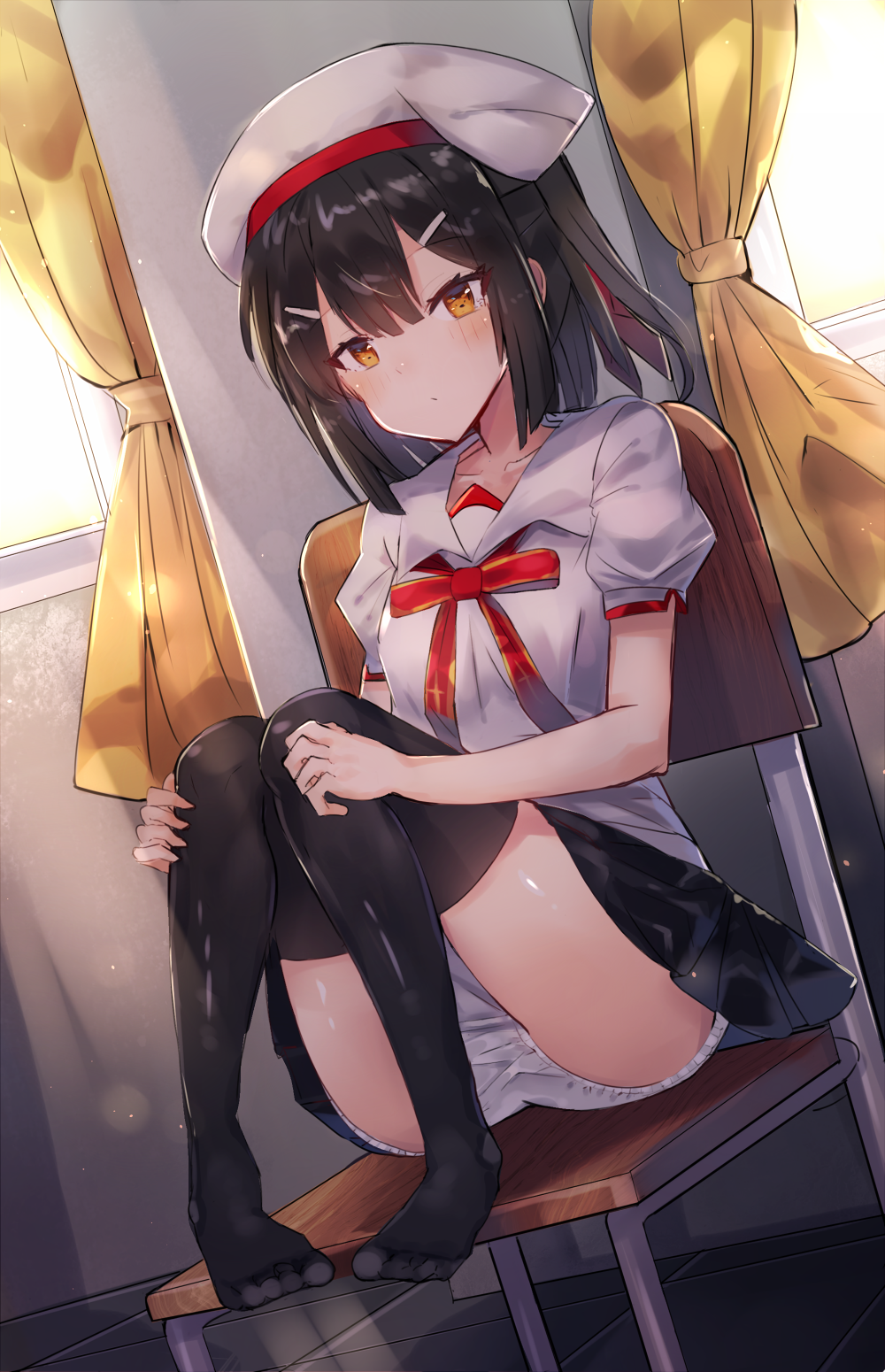 Anime girl in sailor uniform sitting by window HD Phone Wallpaper